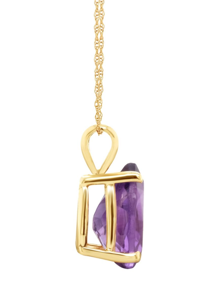 14K Yellow Gold 12x8mm Pear Shaped Amethyst Pendant Necklace
