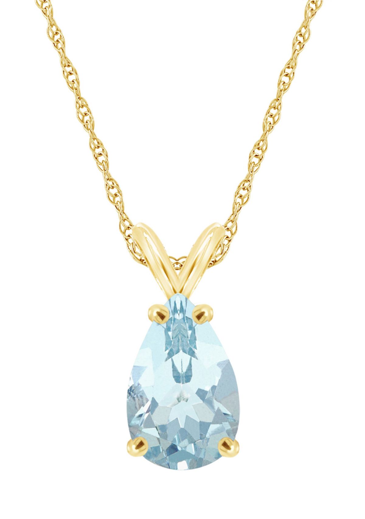 14K Yellow Gold 12x8mm Pear Shaped Aquamarine Pendant Necklace