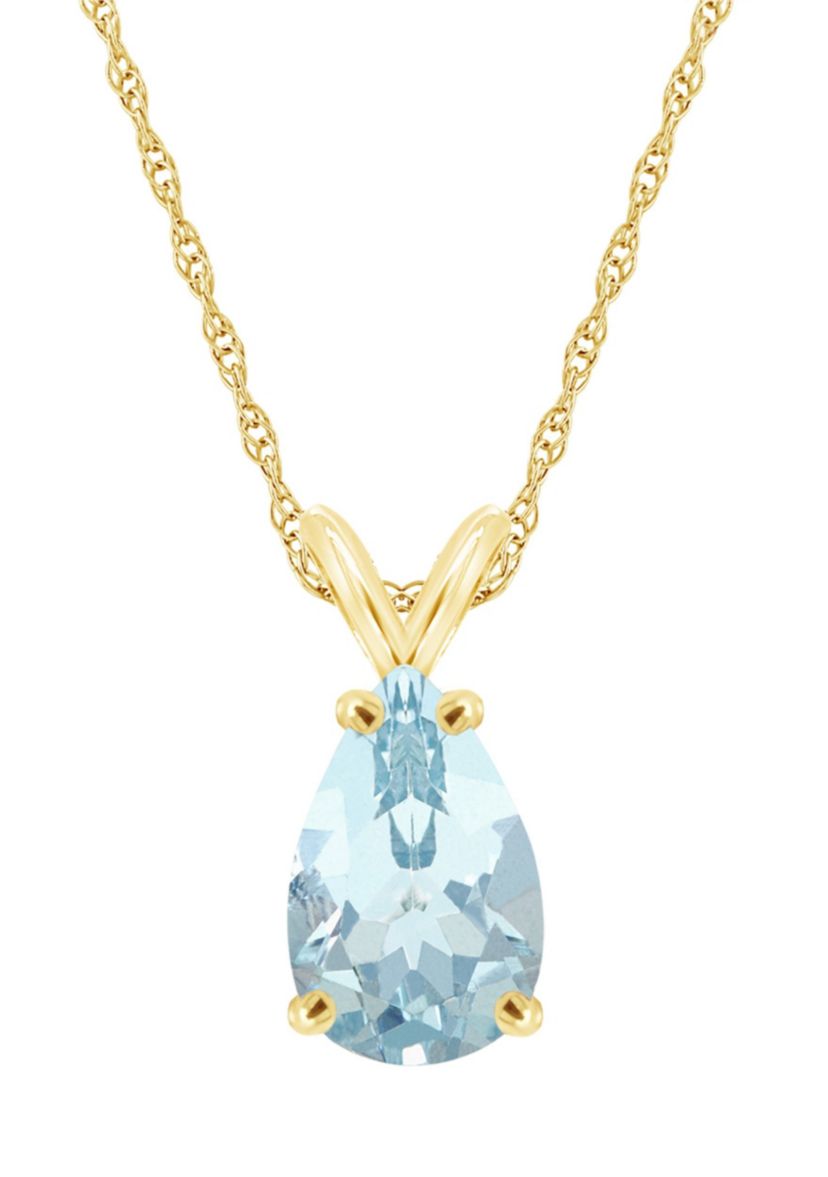 14K Yellow Gold 12x8mm Pear Shaped Aquamarine Pendant Necklace