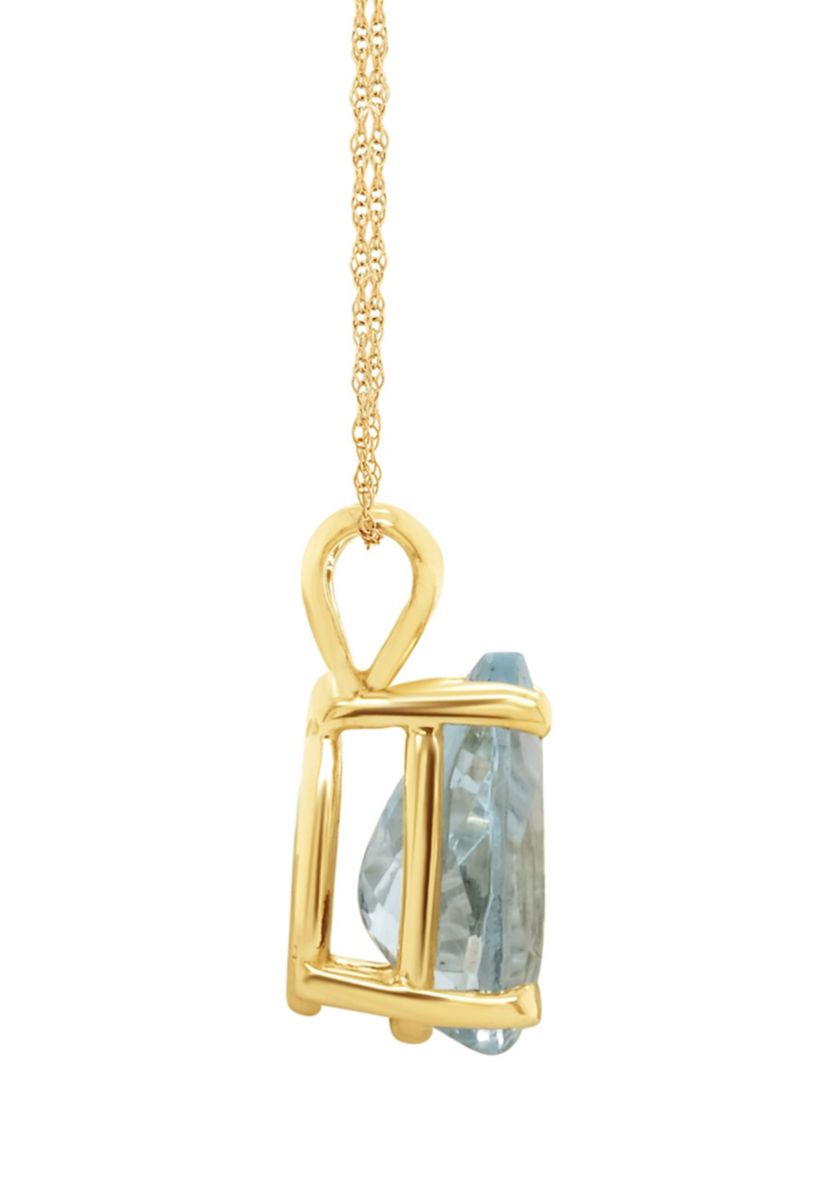 14K Yellow Gold 12x8mm Pear Shaped Aquamarine Pendant Necklace