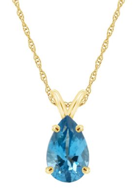 Belk & Co 14K Yellow Gold 12x8mm Pear Shaped Gemstone Pendant Necklace, Blue