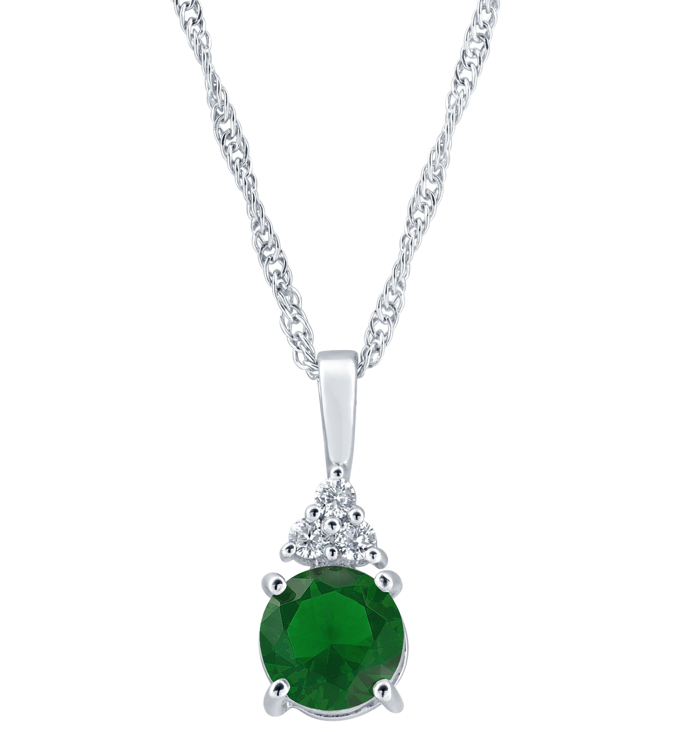 Lab Created Sterling Silver 7mm Round Simulated Emerald And Created White Sapphire Pendant Necklace