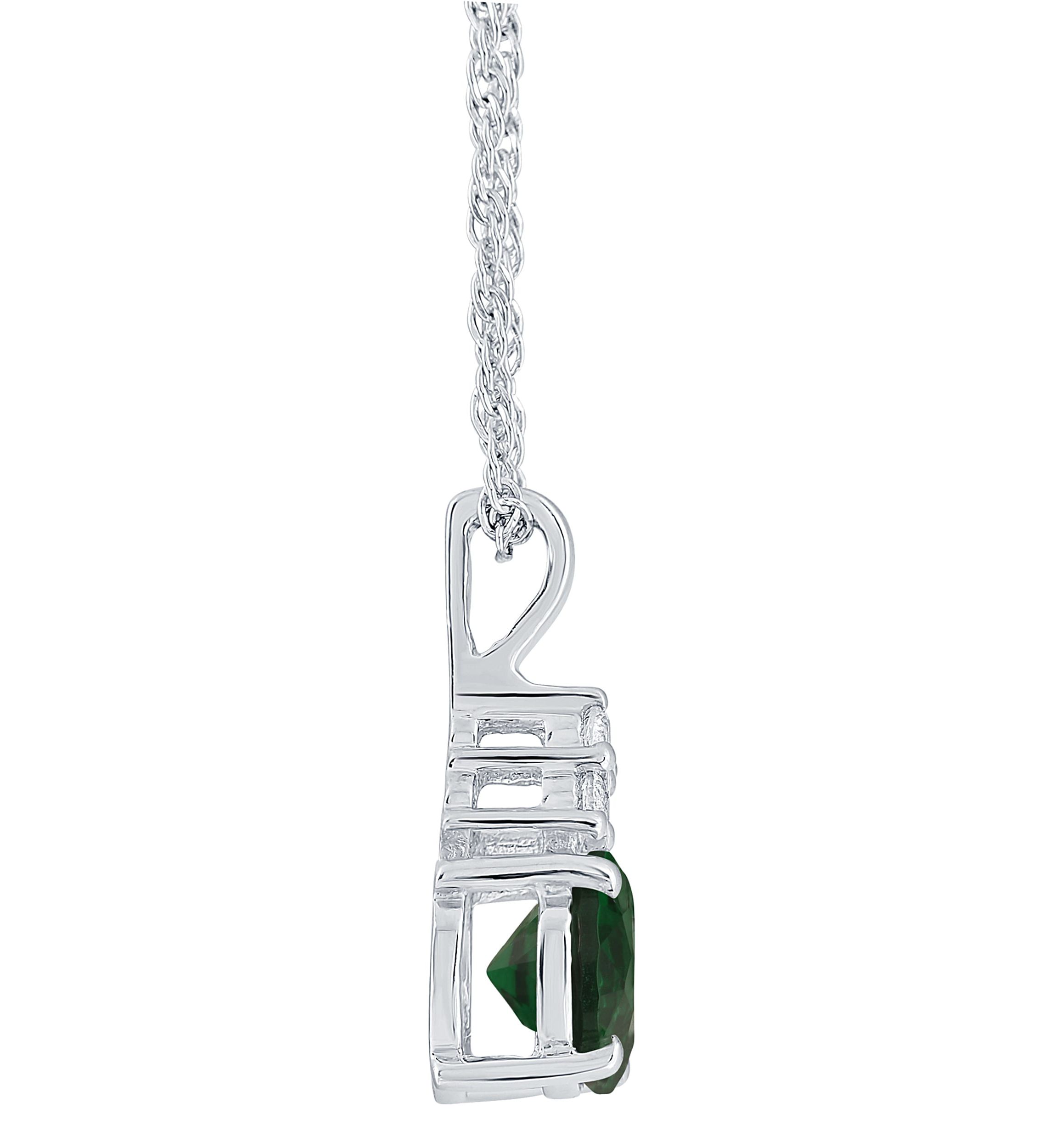 Lab Created Sterling Silver 7mm Round Simulated Emerald And Created White Sapphire Pendant Necklace