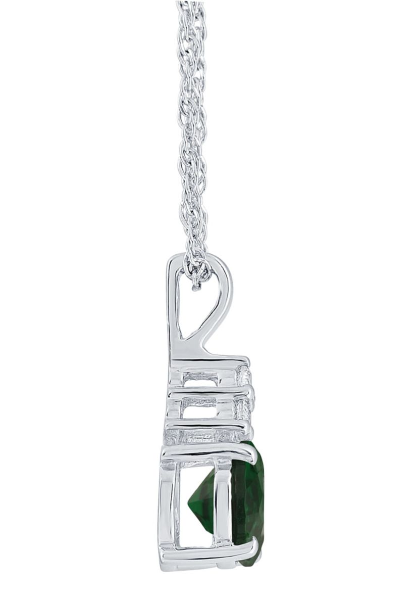 Lab Created Sterling Silver 7mm Round Simulated Emerald And Created White Sapphire Pendant Necklace