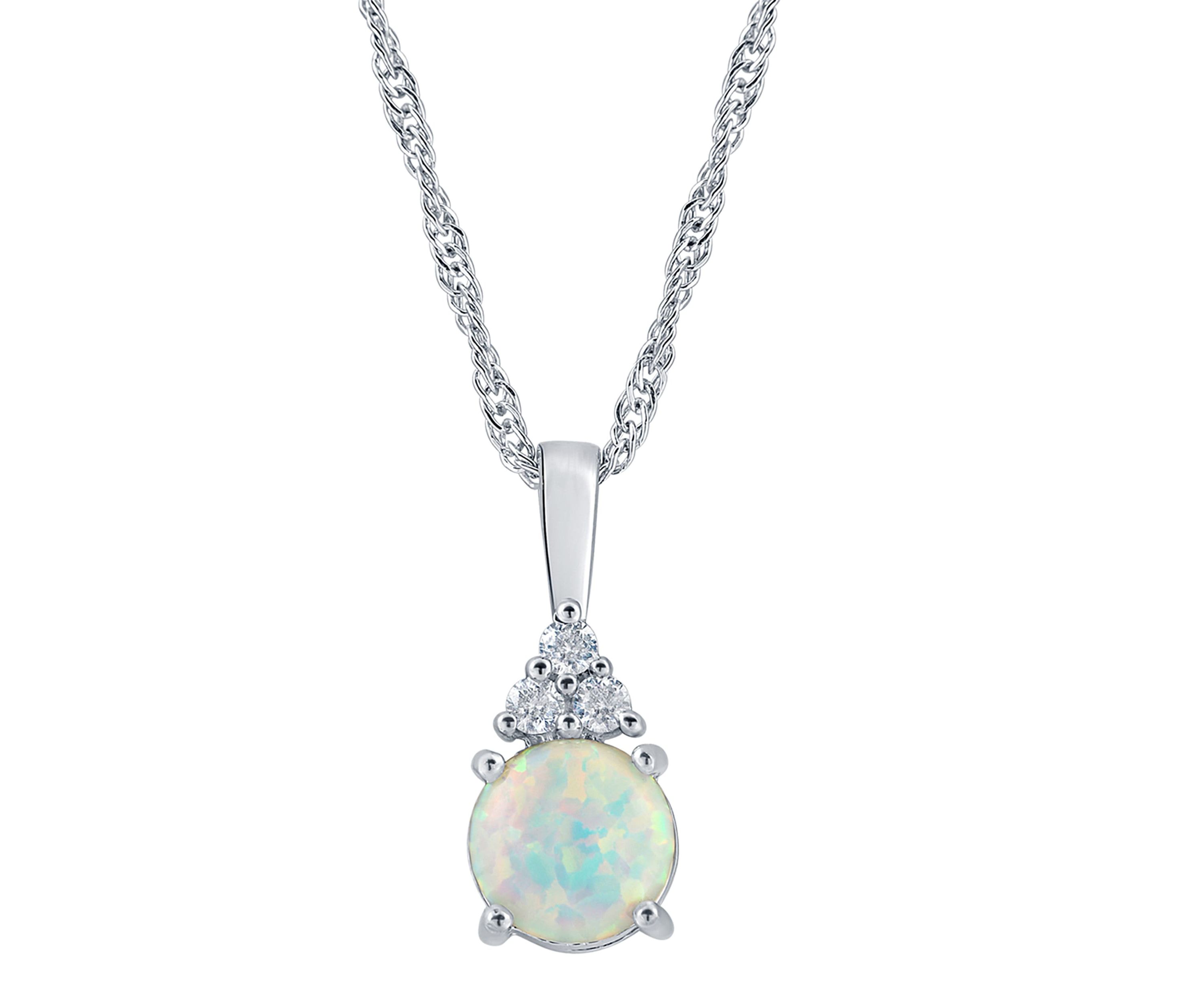 Lab Created Sterling Silver 7mm Round Created Opal And Created White Sapphire Pendant Necklace