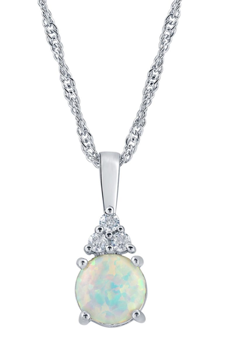 Lab Created Sterling Silver 7mm Round Created Opal And Created White Sapphire Pendant Necklace