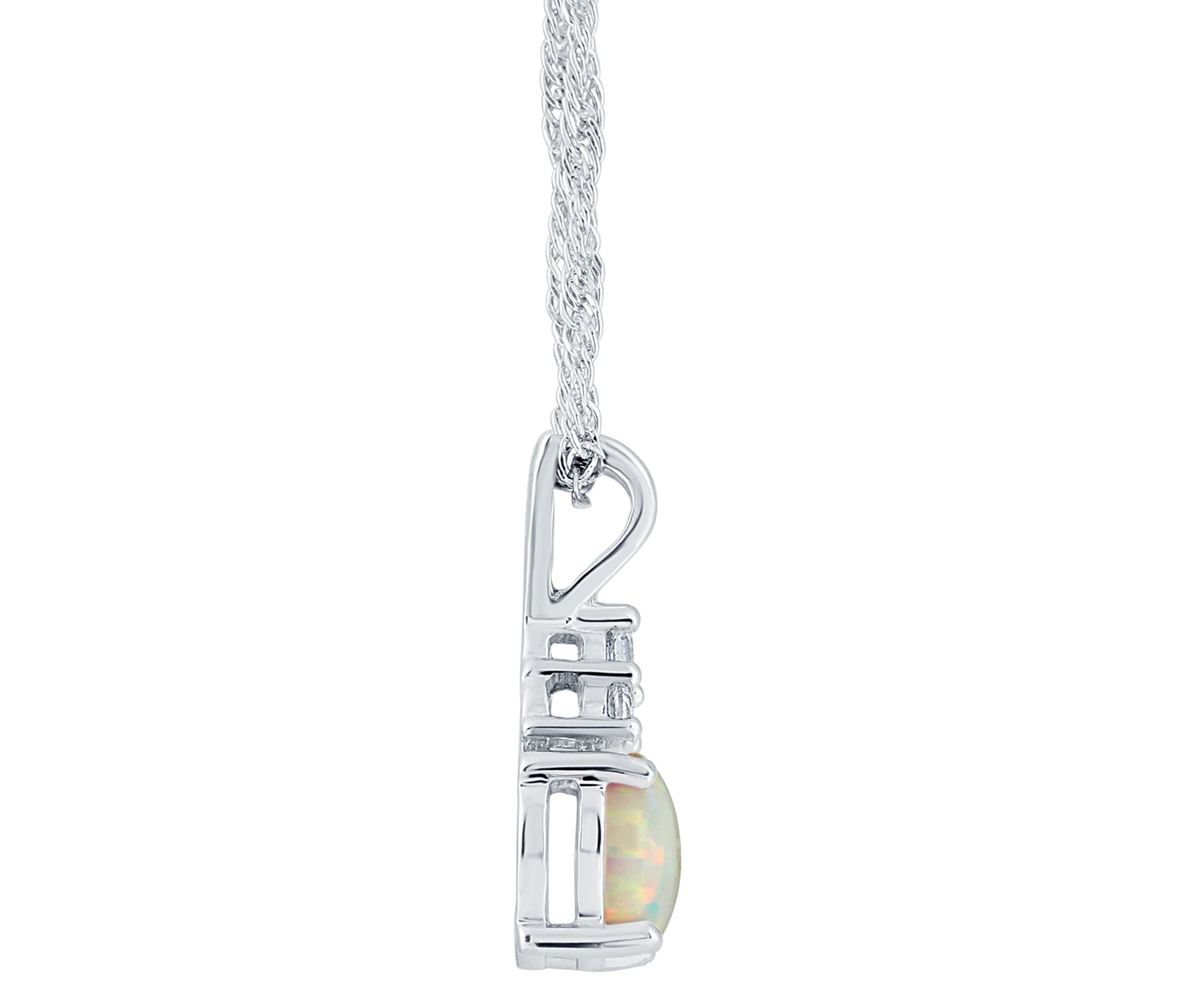 Lab Created Sterling Silver 7mm Round Created Opal And Created White Sapphire Pendant Necklace