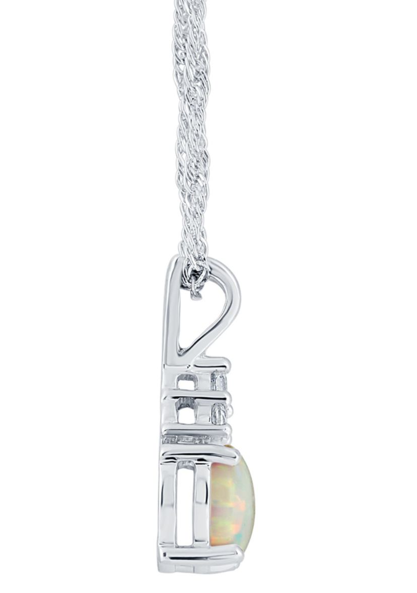 Lab Created Sterling Silver 7mm Round Created Opal And Created White Sapphire Pendant Necklace
