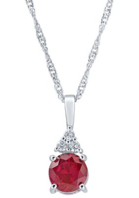 Belk & Co Lab Created Sterling Silver 7mm Round Gemstone And White Sapphire Pendant Necklace