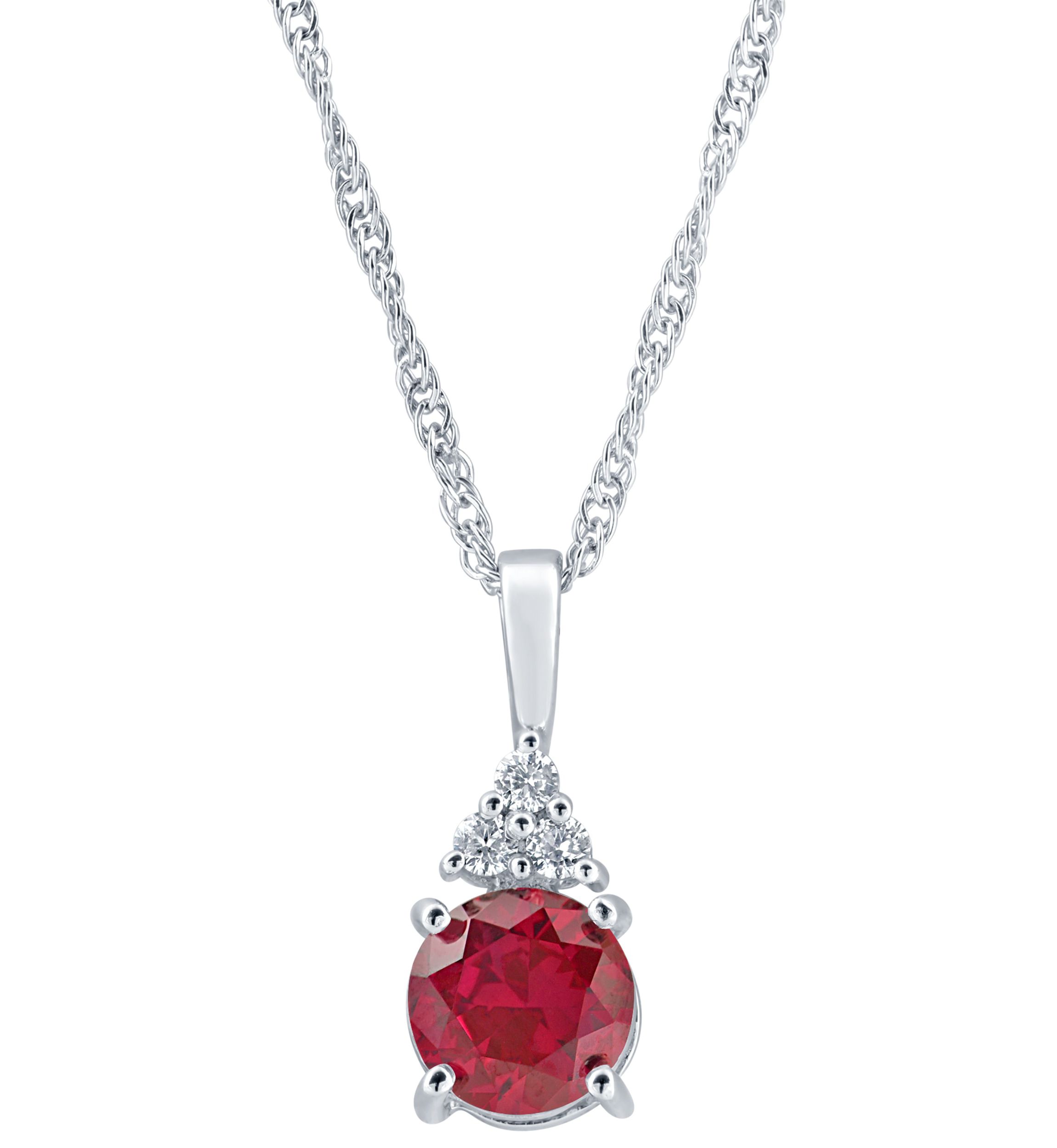 Lab Created Sterling Silver 7mm Round Created Ruby And Created White Sapphire Pendant Necklace