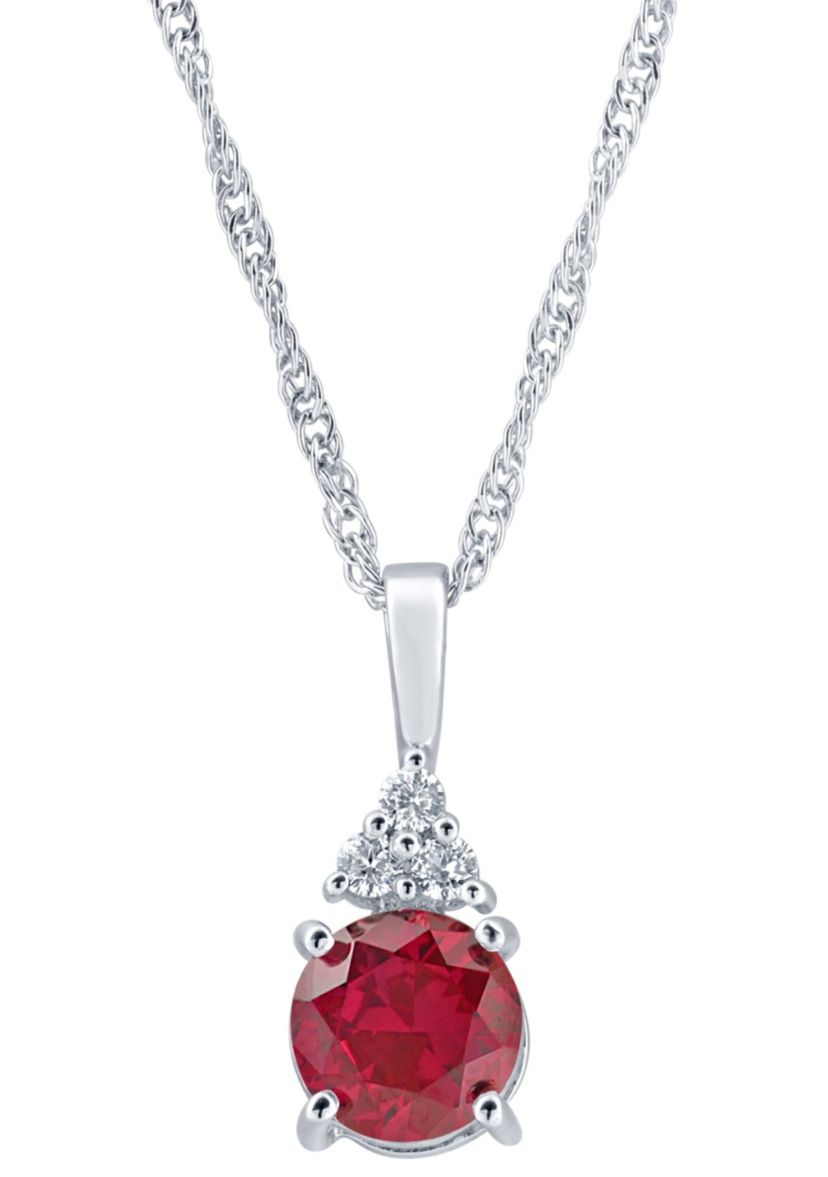 Lab Created Sterling Silver 7mm Round Created Ruby And Created White Sapphire Pendant Necklace