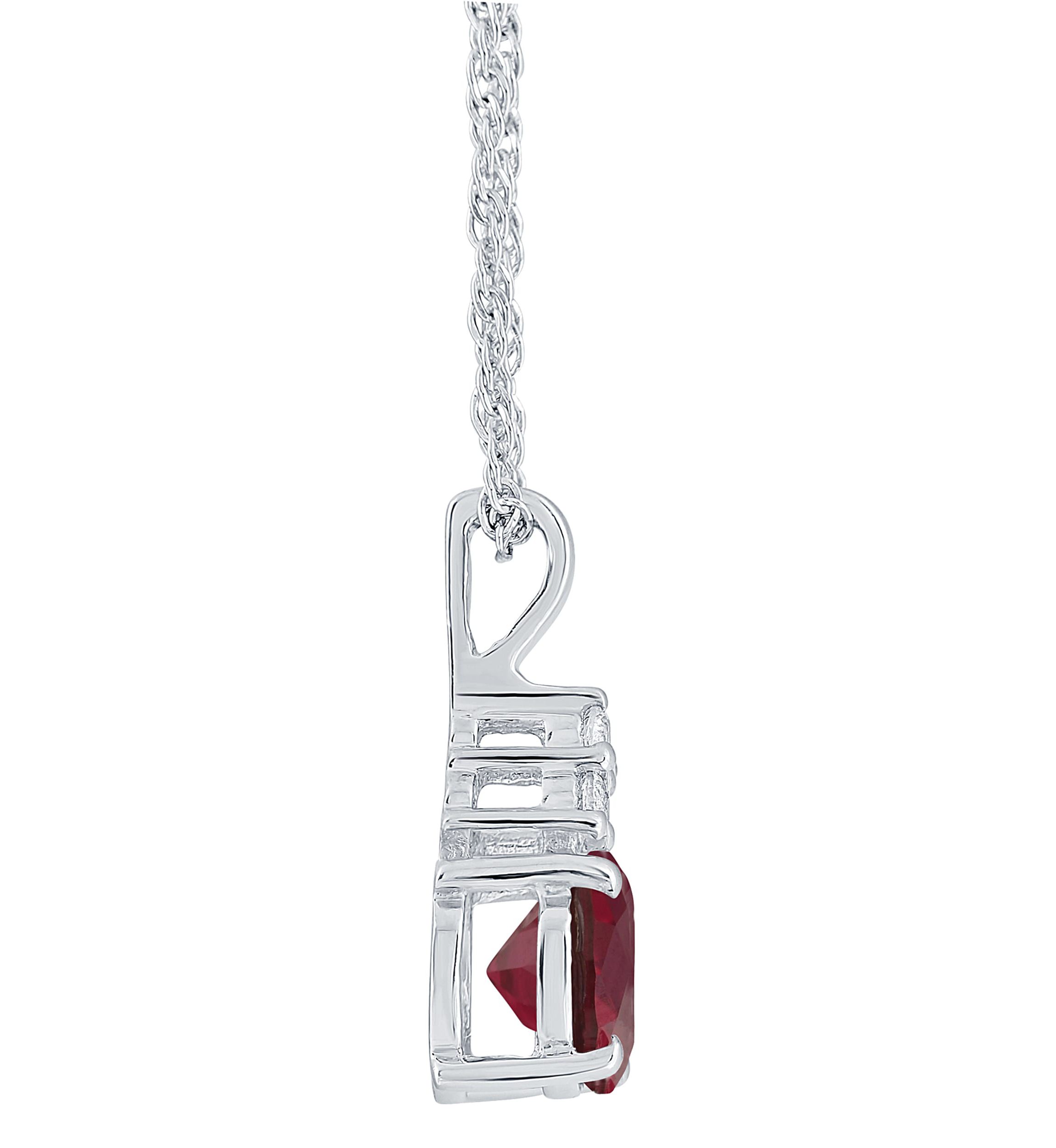 Lab Created Sterling Silver 7mm Round Created Ruby And Created White Sapphire Pendant Necklace