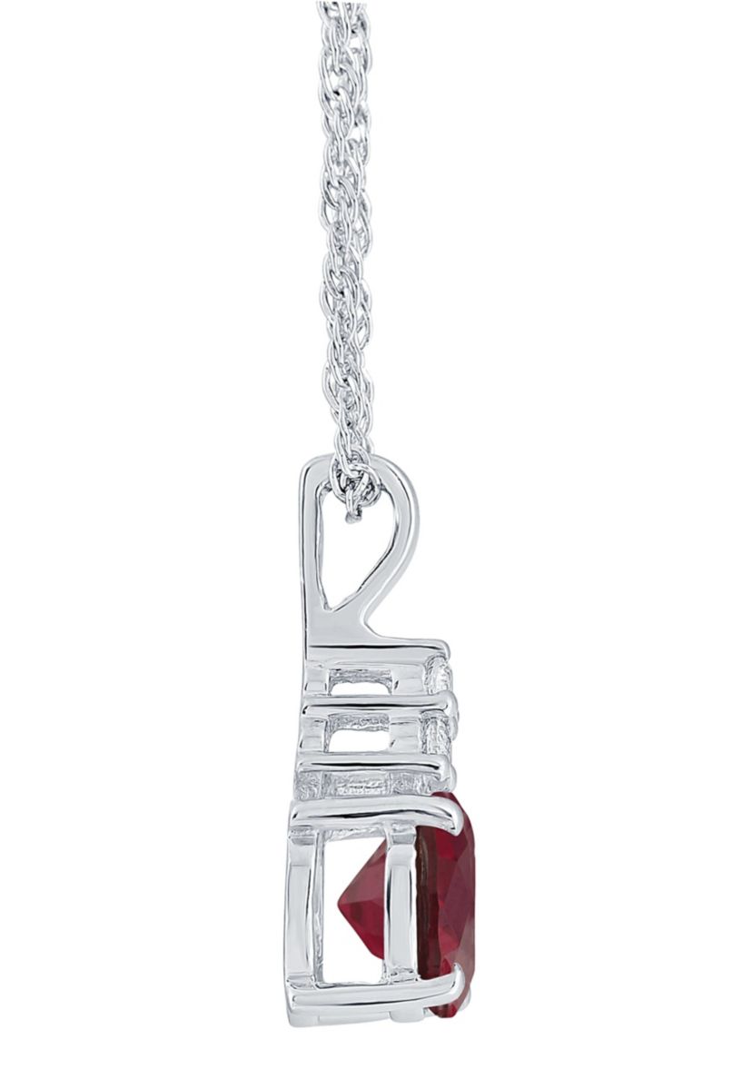 Lab Created Sterling Silver 7mm Round Created Ruby And Created White Sapphire Pendant Necklace