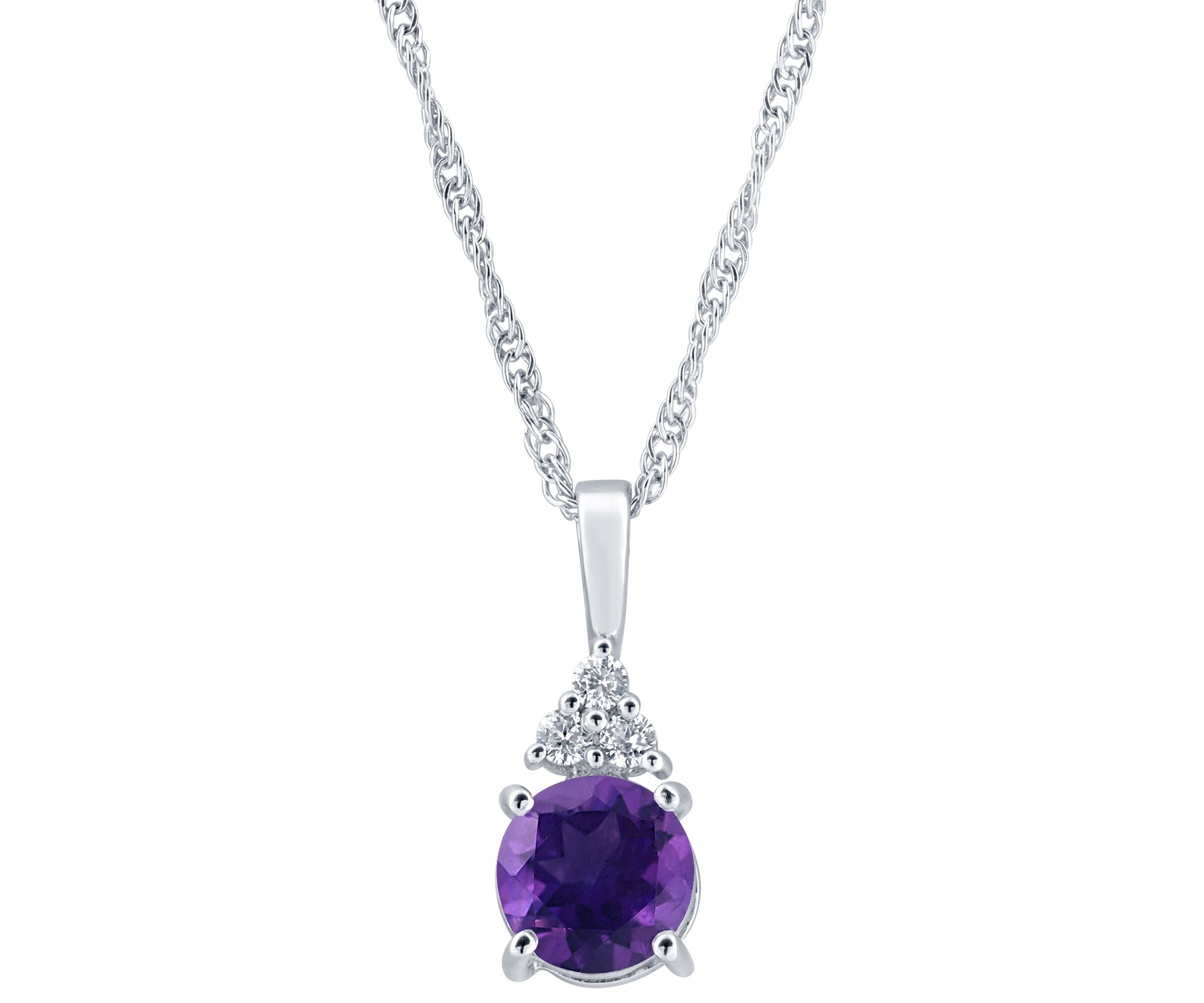 Sterling Silver 7mm Round Amethyst And Created White Sapphire Pendant Necklace