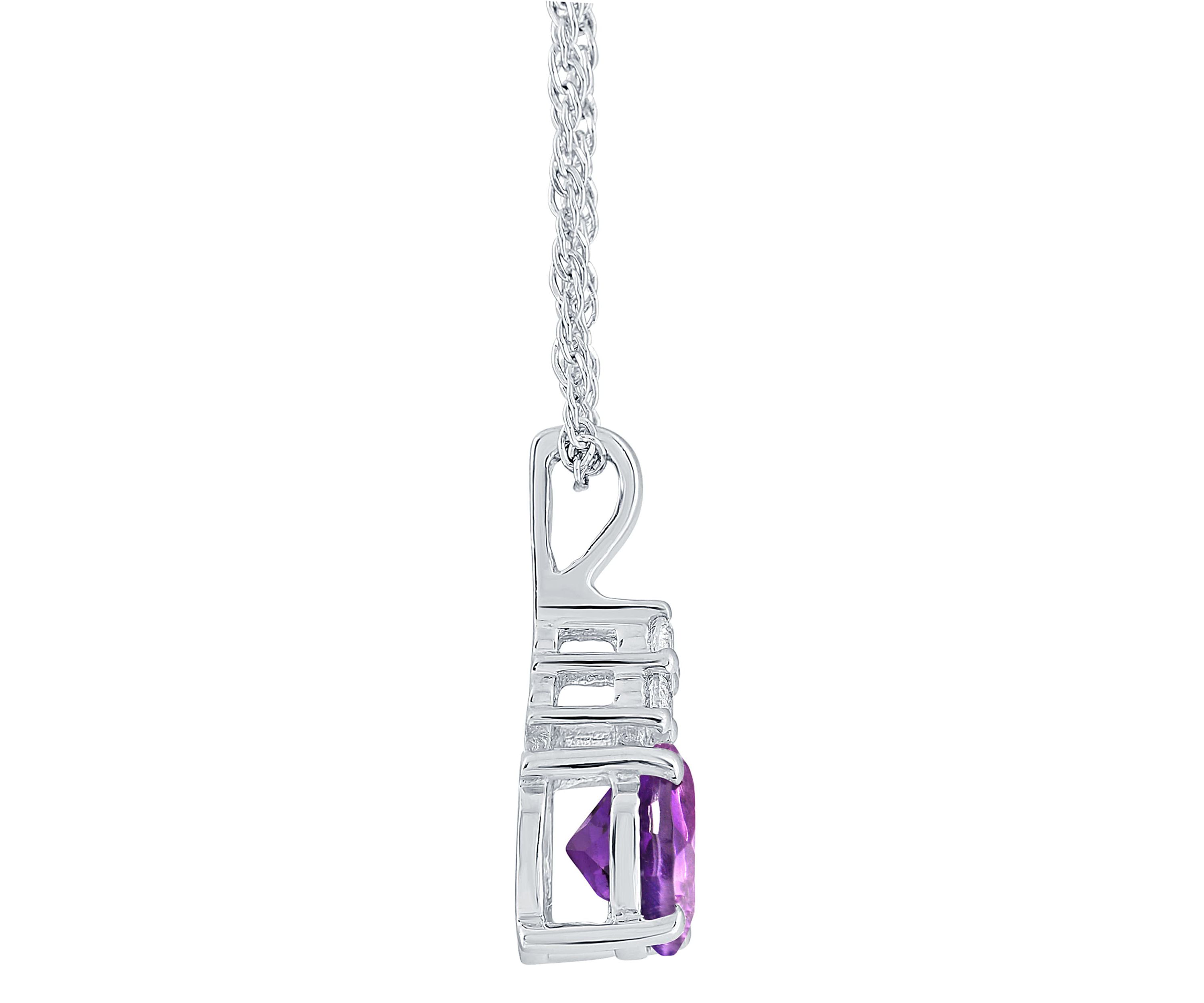 Sterling Silver 7mm Round Amethyst And Created White Sapphire Pendant Necklace