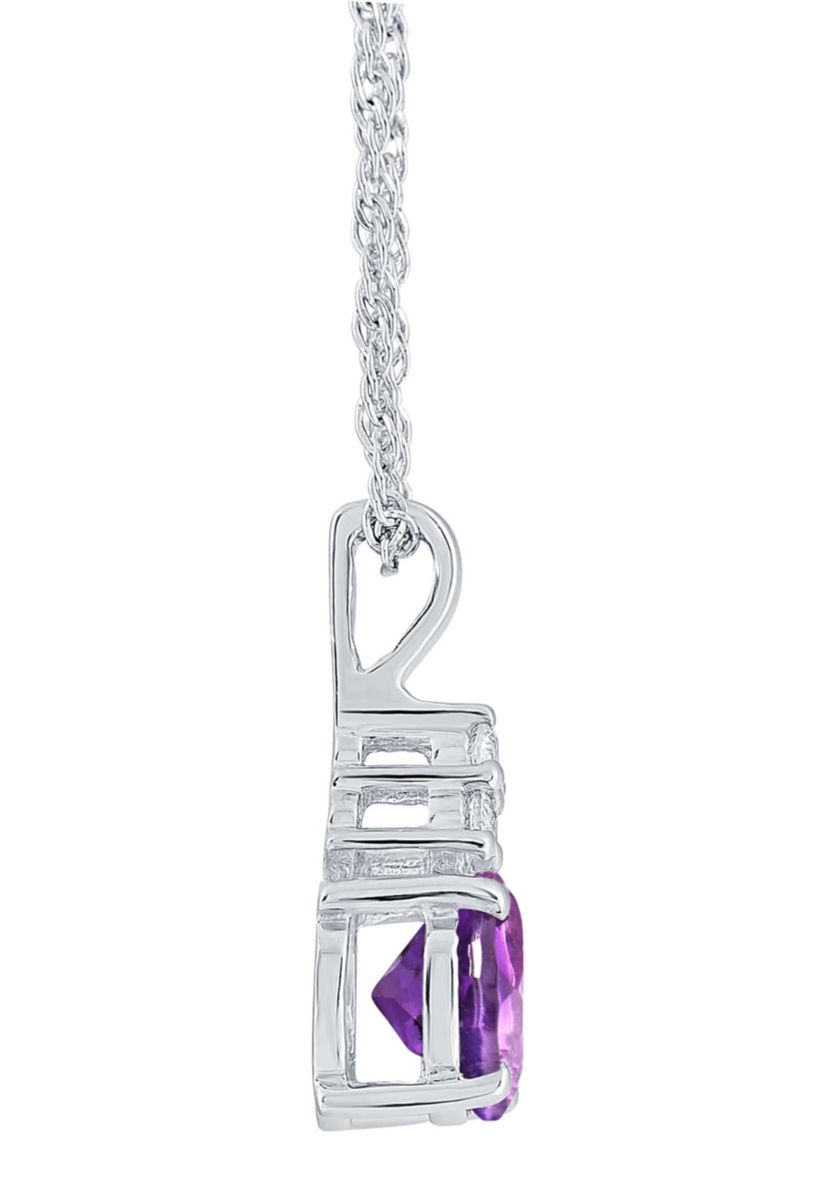 Sterling Silver 7mm Round Amethyst And Created White Sapphire Pendant Necklace