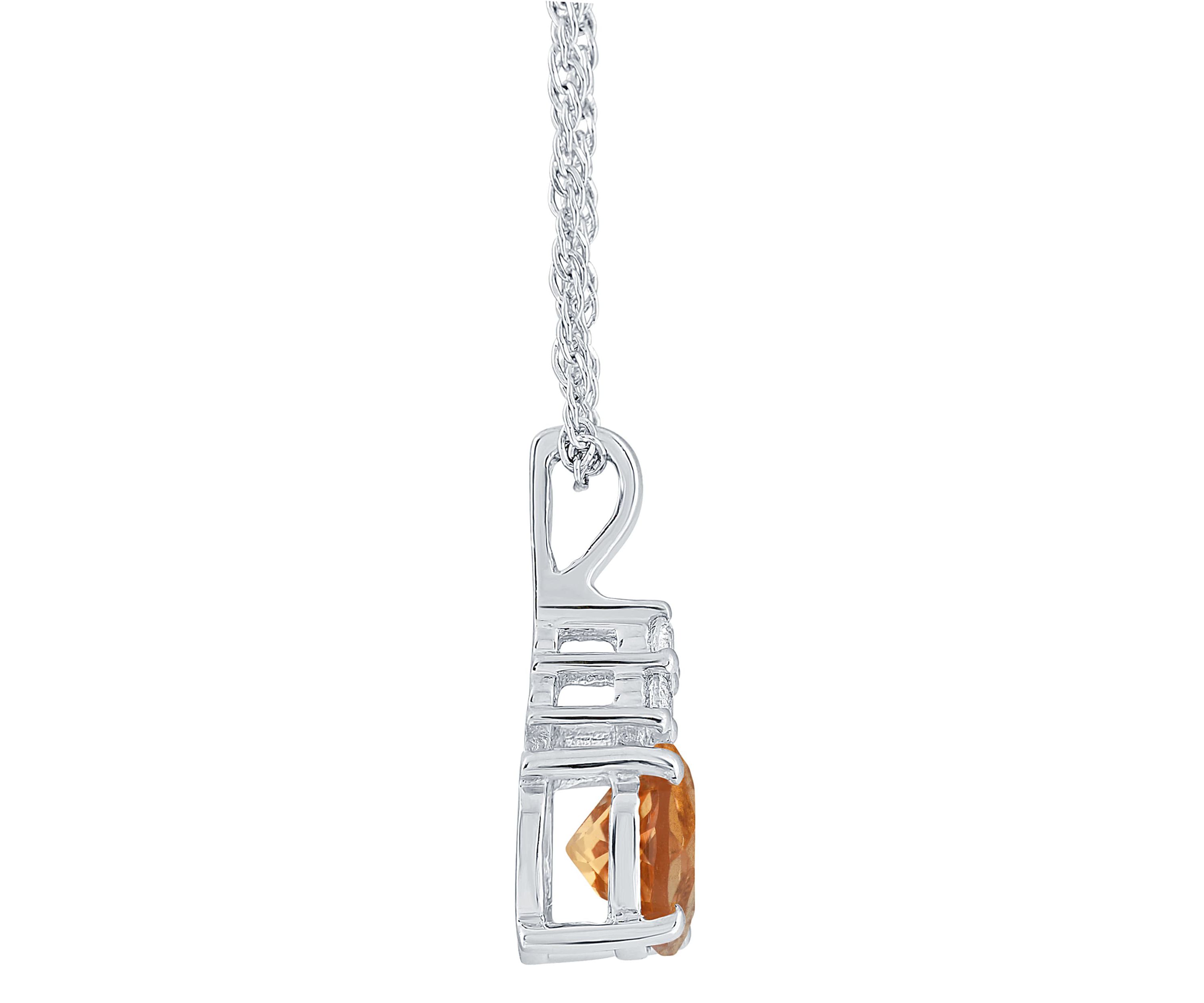 Sterling Silver 7mm Round Citrine And Created White Sapphire Pendant Necklace