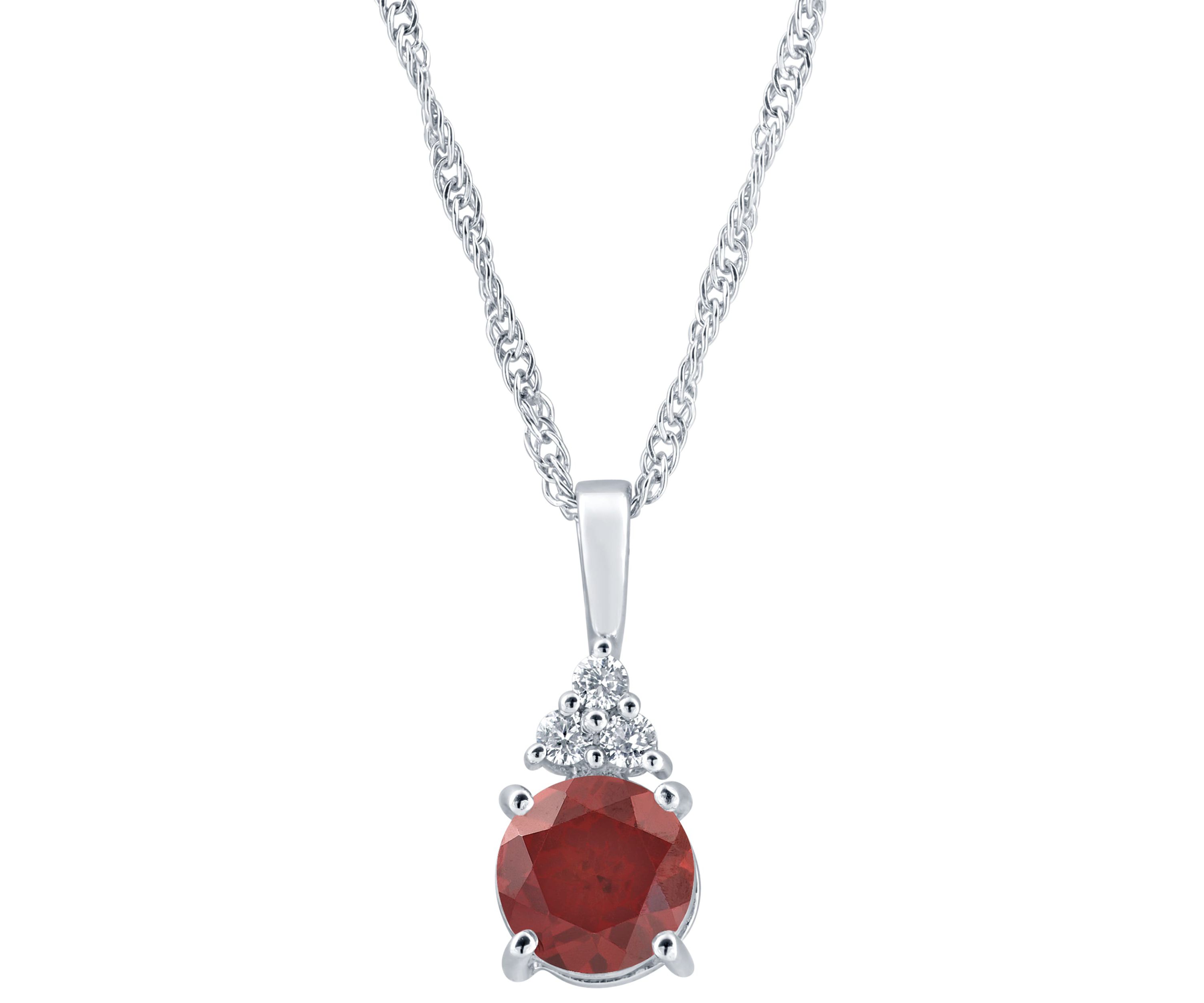 Sterling Silver 7mm Round Garnet And Created White Sapphire Pendant Necklace