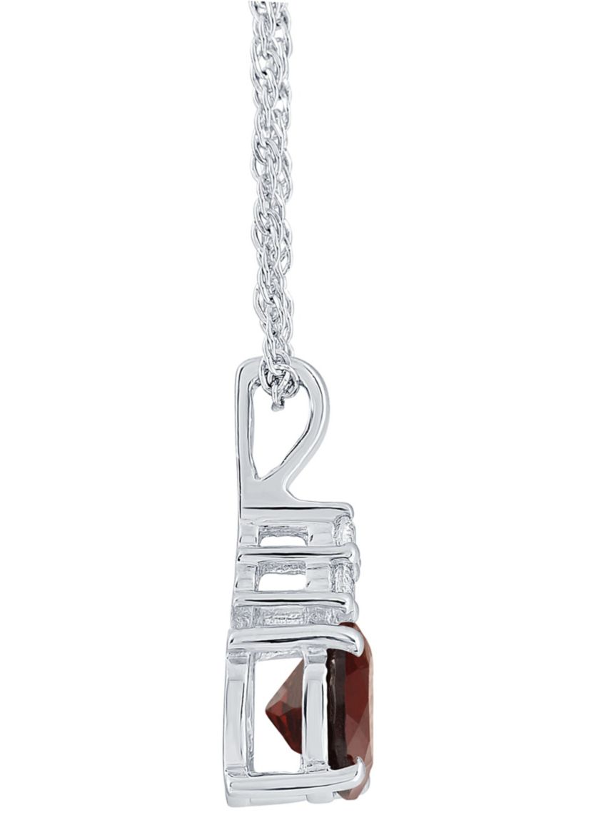 Sterling Silver 7mm Round Garnet And Created White Sapphire Pendant Necklace