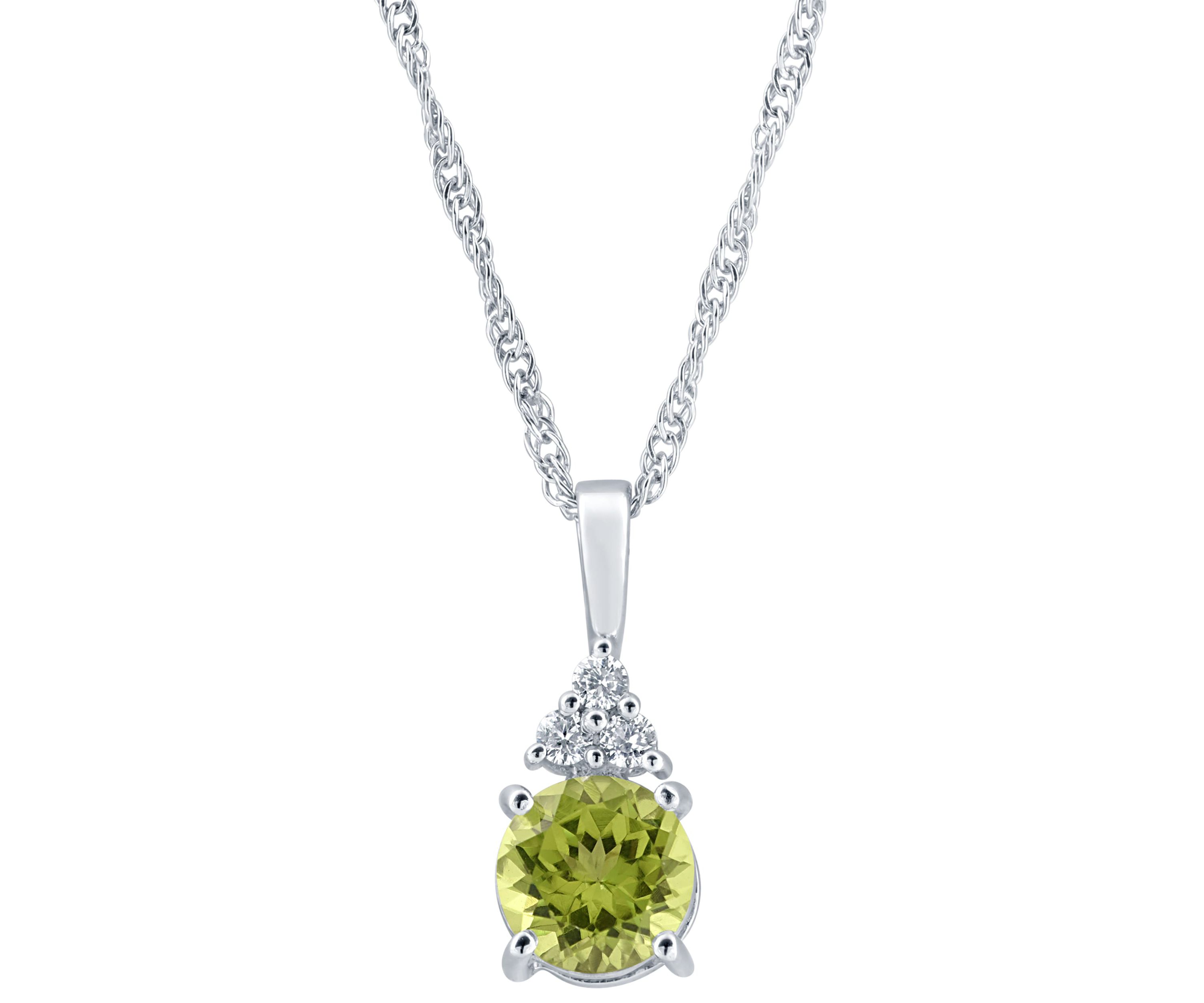 Sterling Silver 7mm Round Peridot And Created White Sapphire Pendant Necklace