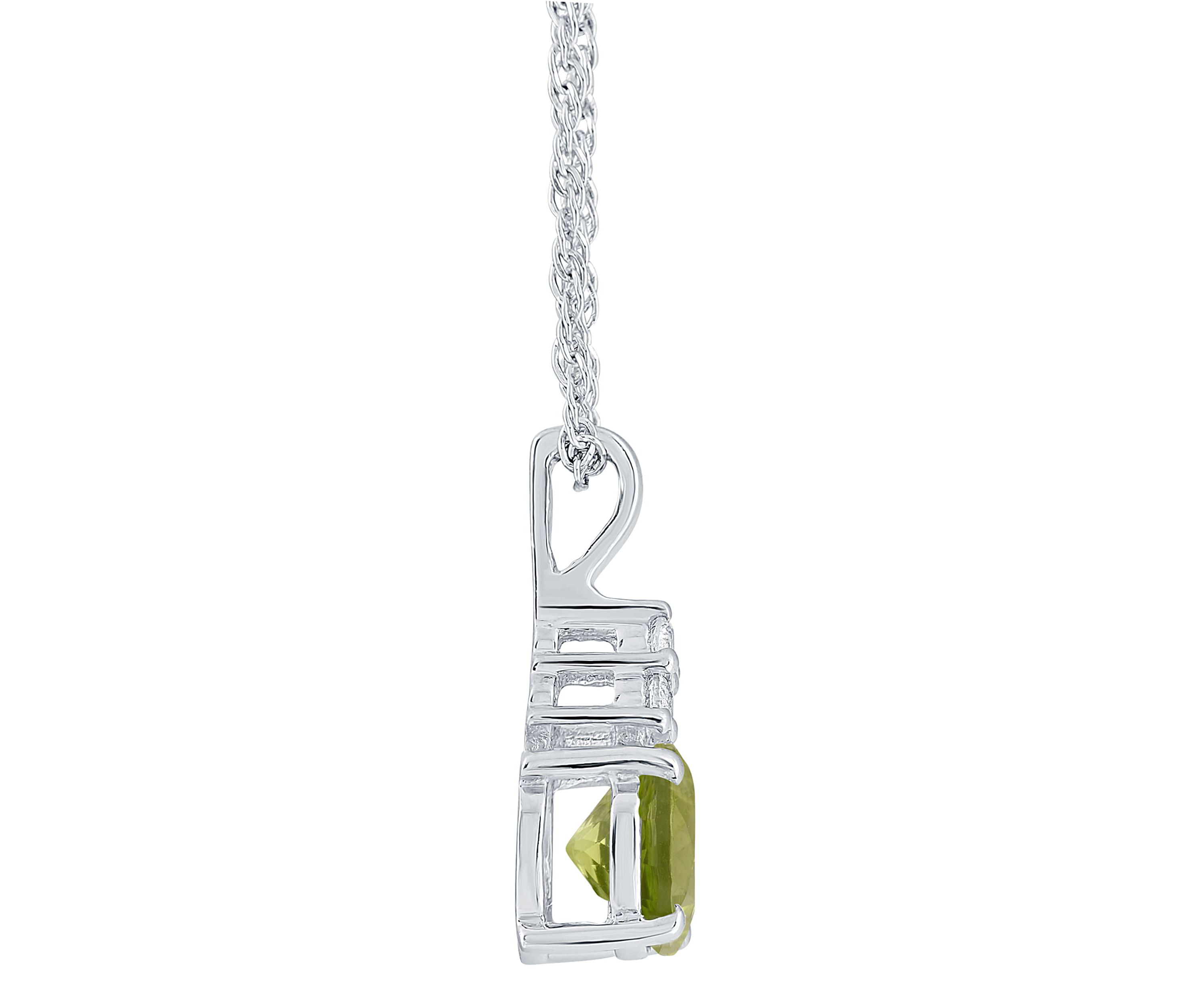 Sterling Silver 7mm Round Peridot And Created White Sapphire Pendant Necklace