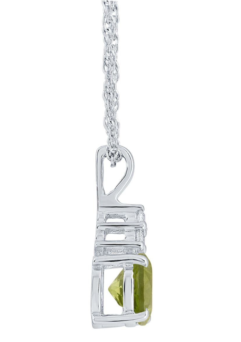 Sterling Silver 7mm Round Peridot And Created White Sapphire Pendant Necklace