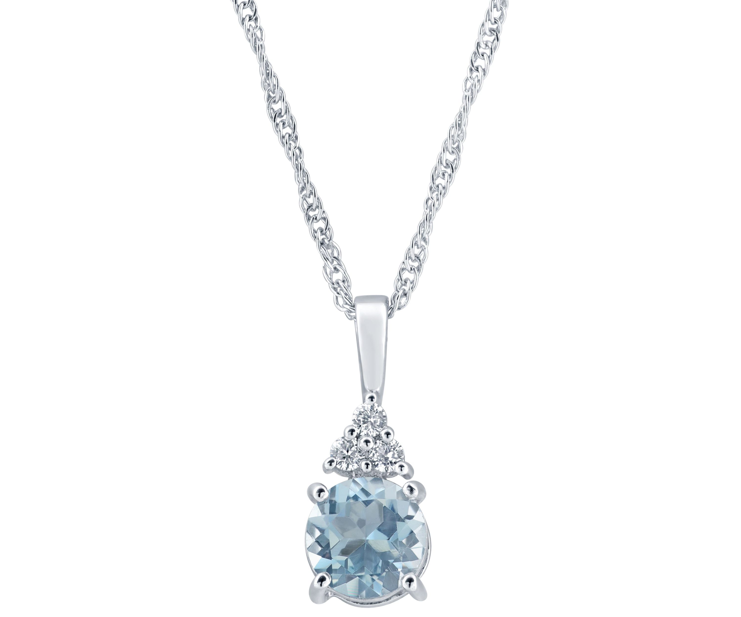 Sterling Silver 7mm Round Blue Topaz And Created White Sapphire Pendant Necklace