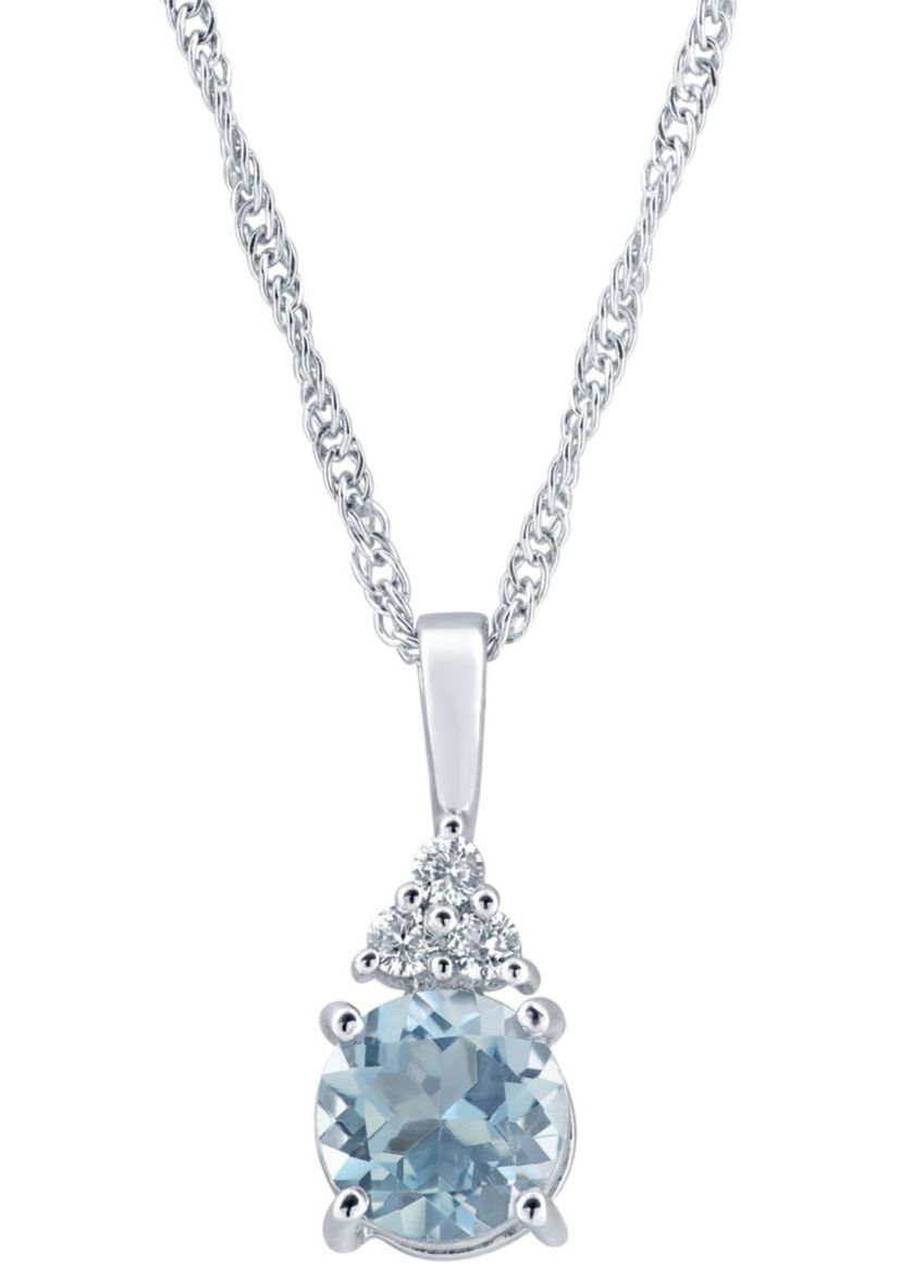 Sterling Silver 7mm Round Blue Topaz And Created White Sapphire Pendant Necklace