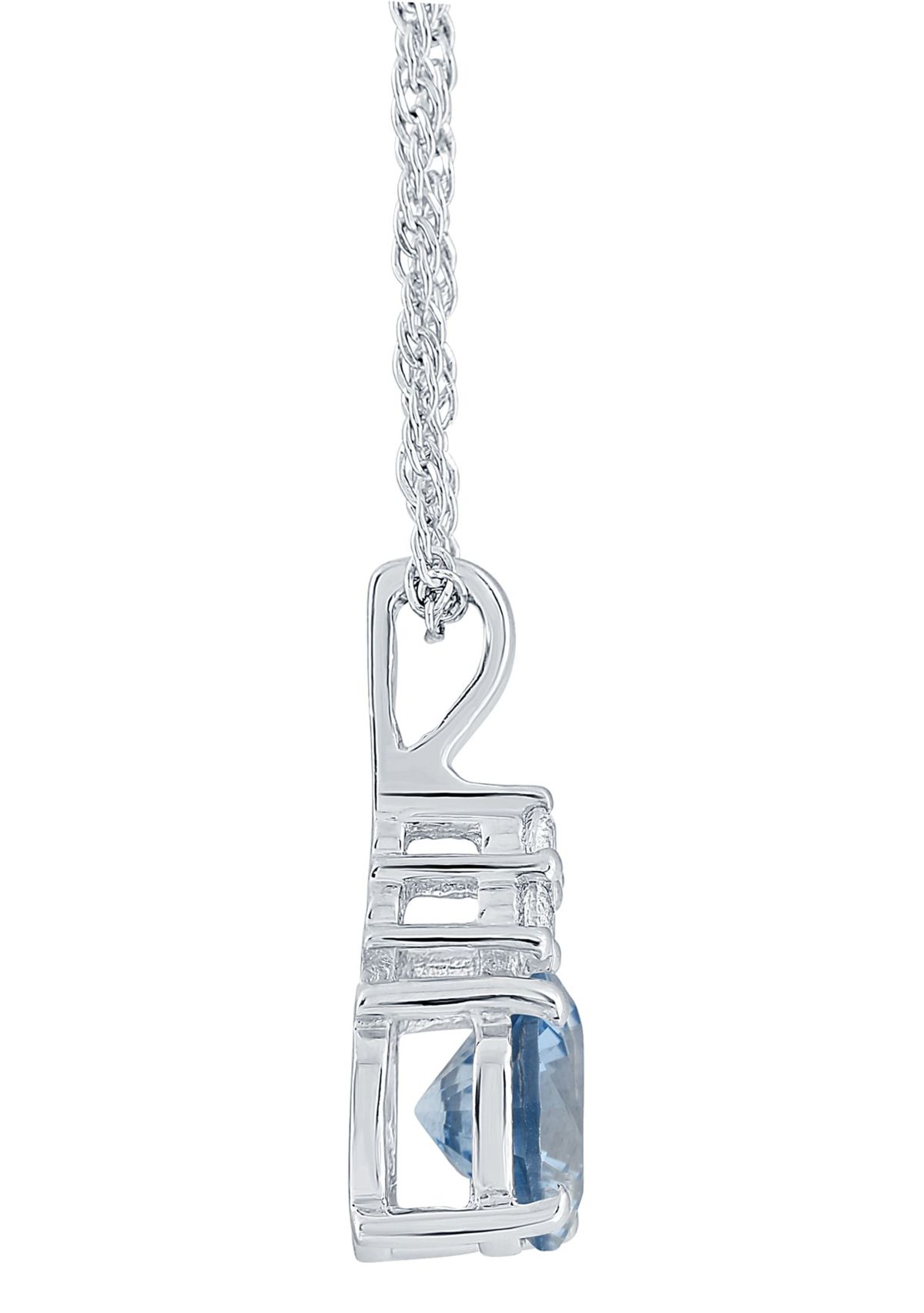 Sterling Silver 7mm Round Blue Topaz And Created White Sapphire Pendant Necklace