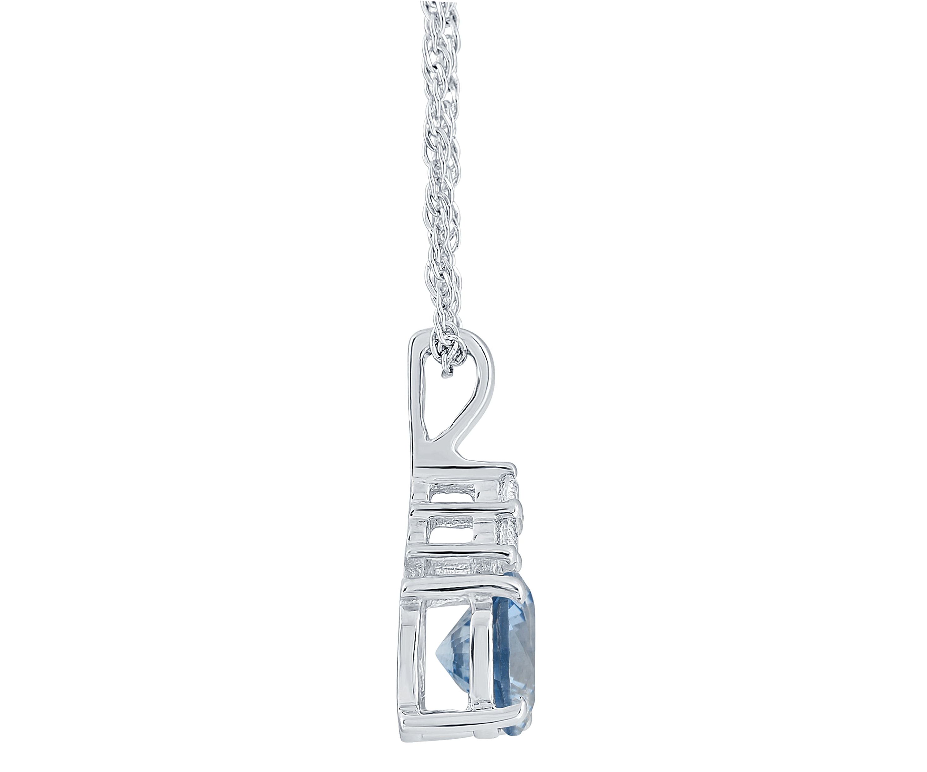 Sterling Silver 7mm Round Blue Topaz And Created White Sapphire Pendant Necklace