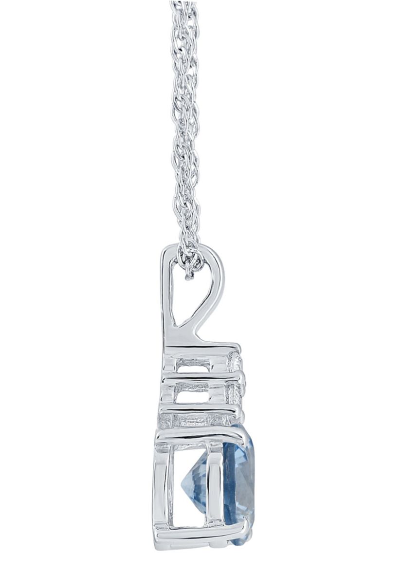 Sterling Silver 7mm Round Blue Topaz And Created White Sapphire Pendant Necklace