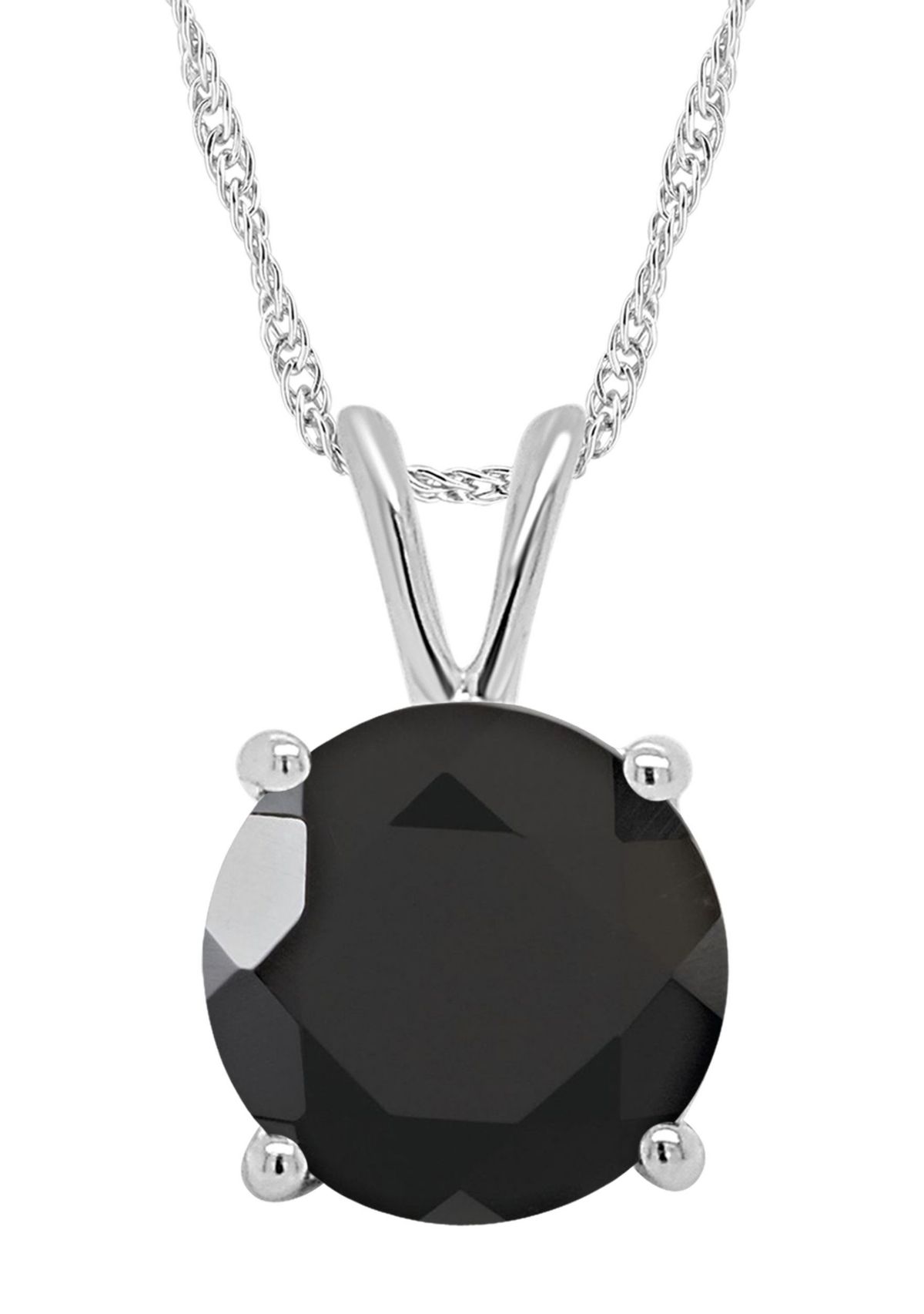 Sterling Silver 8mm Round Black Agate Pendant Necklace