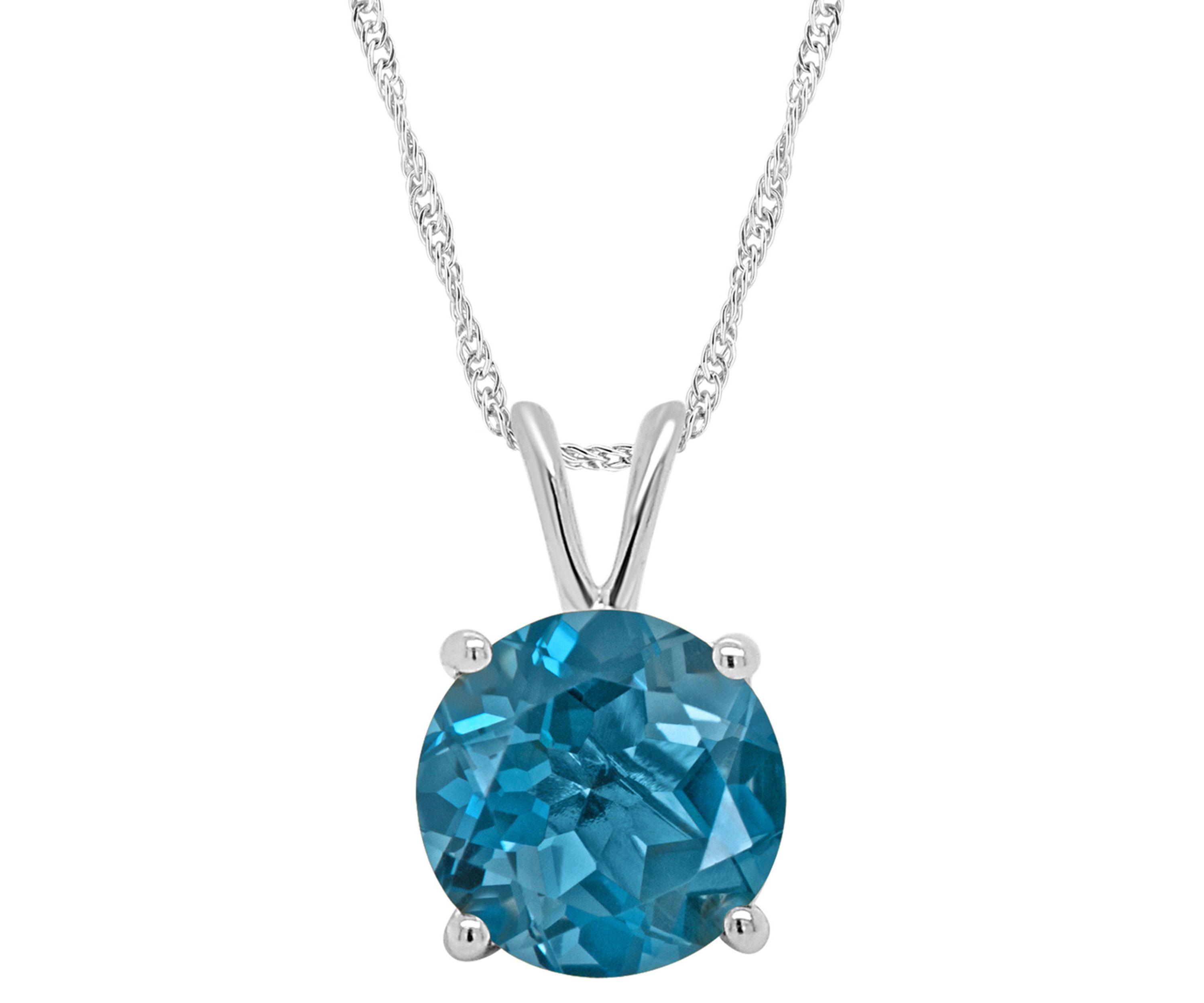 Sterling Silver 8mm Round London Blue Topaz Pendant Necklace