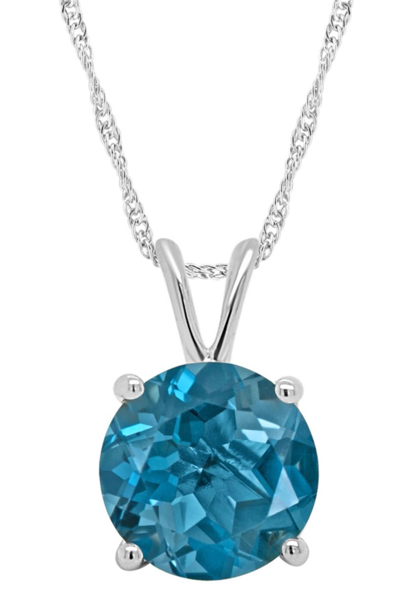 Sterling Silver 8mm Round London Blue Topaz Pendant Necklace