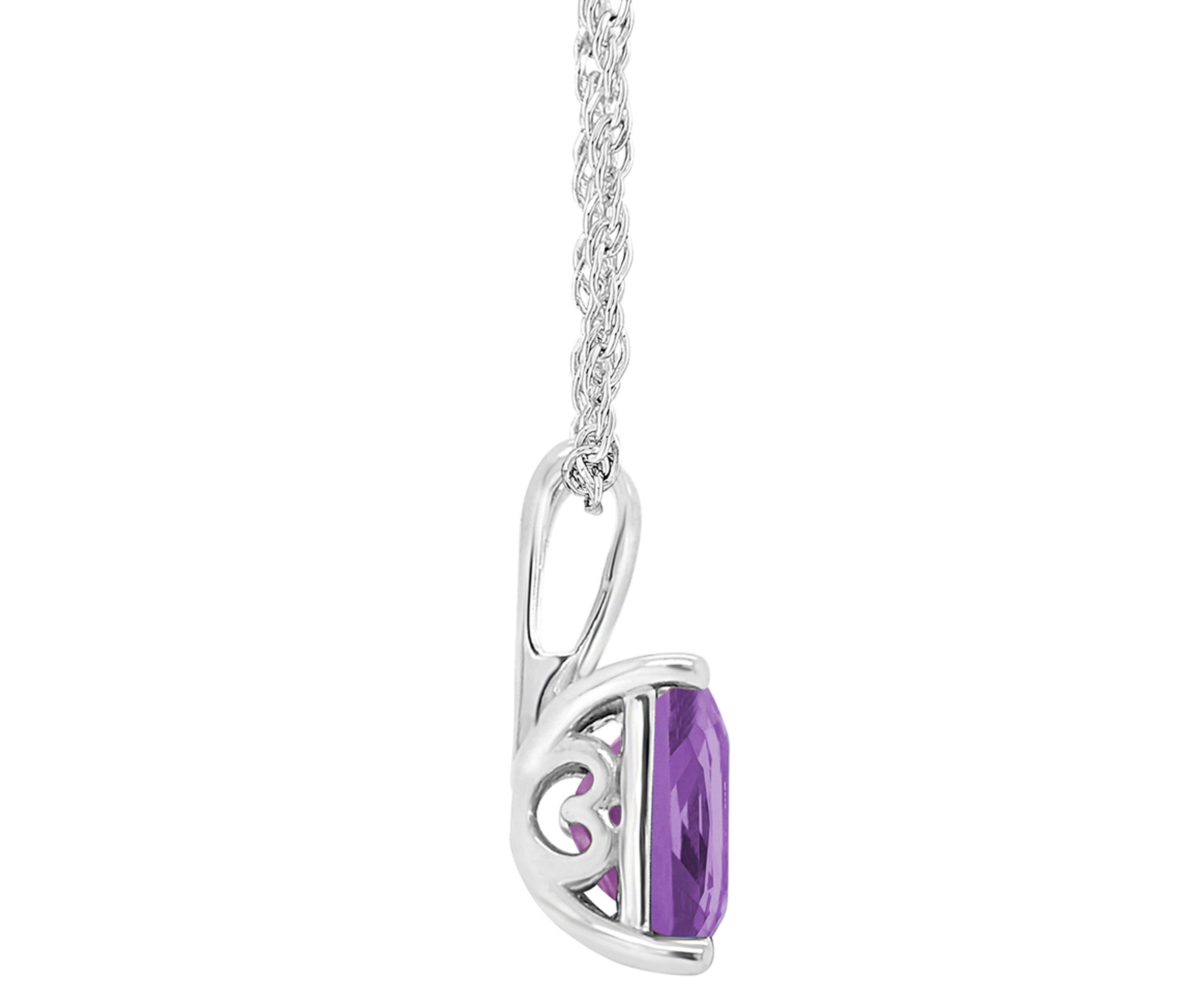 Sterling Silver 8mm Princess Cut Amethyst Pendant Necklace