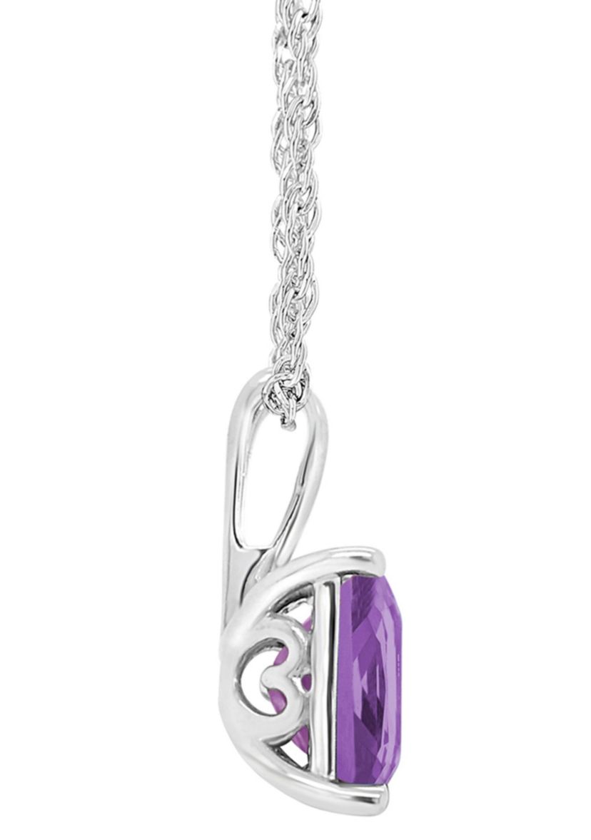 Sterling Silver 8mm Princess Cut Amethyst Pendant Necklace