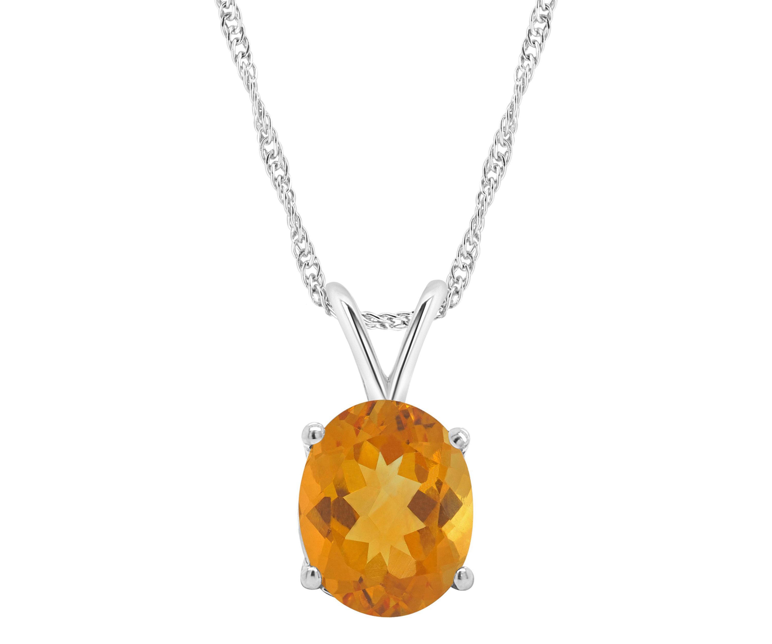 Sterling Silver 10x8mm Oval Citrine Pendant Necklace