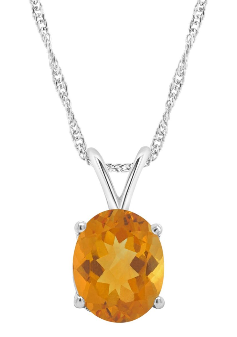 Sterling Silver 10x8mm Oval Citrine Pendant Necklace