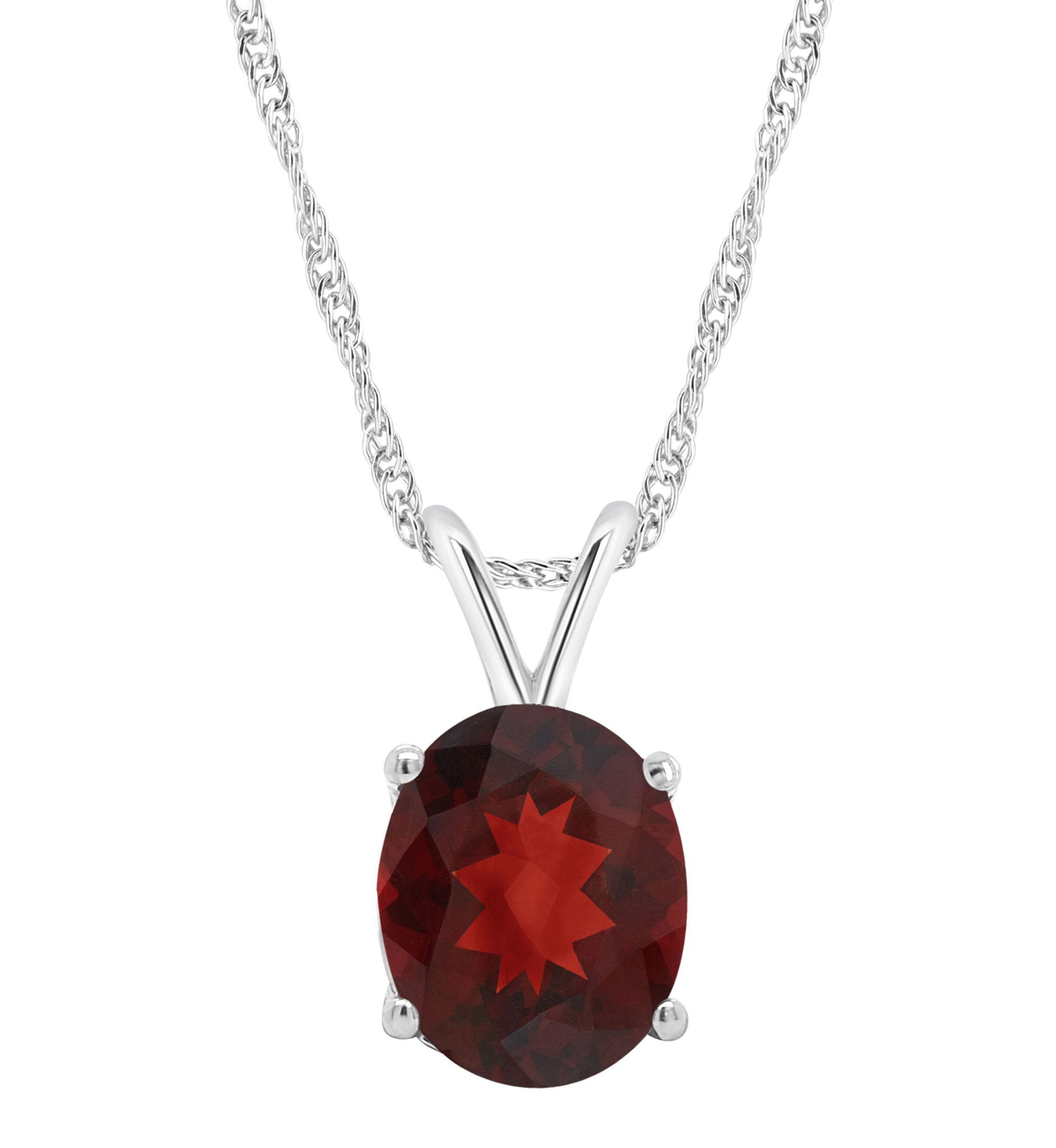 Sterling Silver 10x8mm Oval Garnet Pendant Necklace