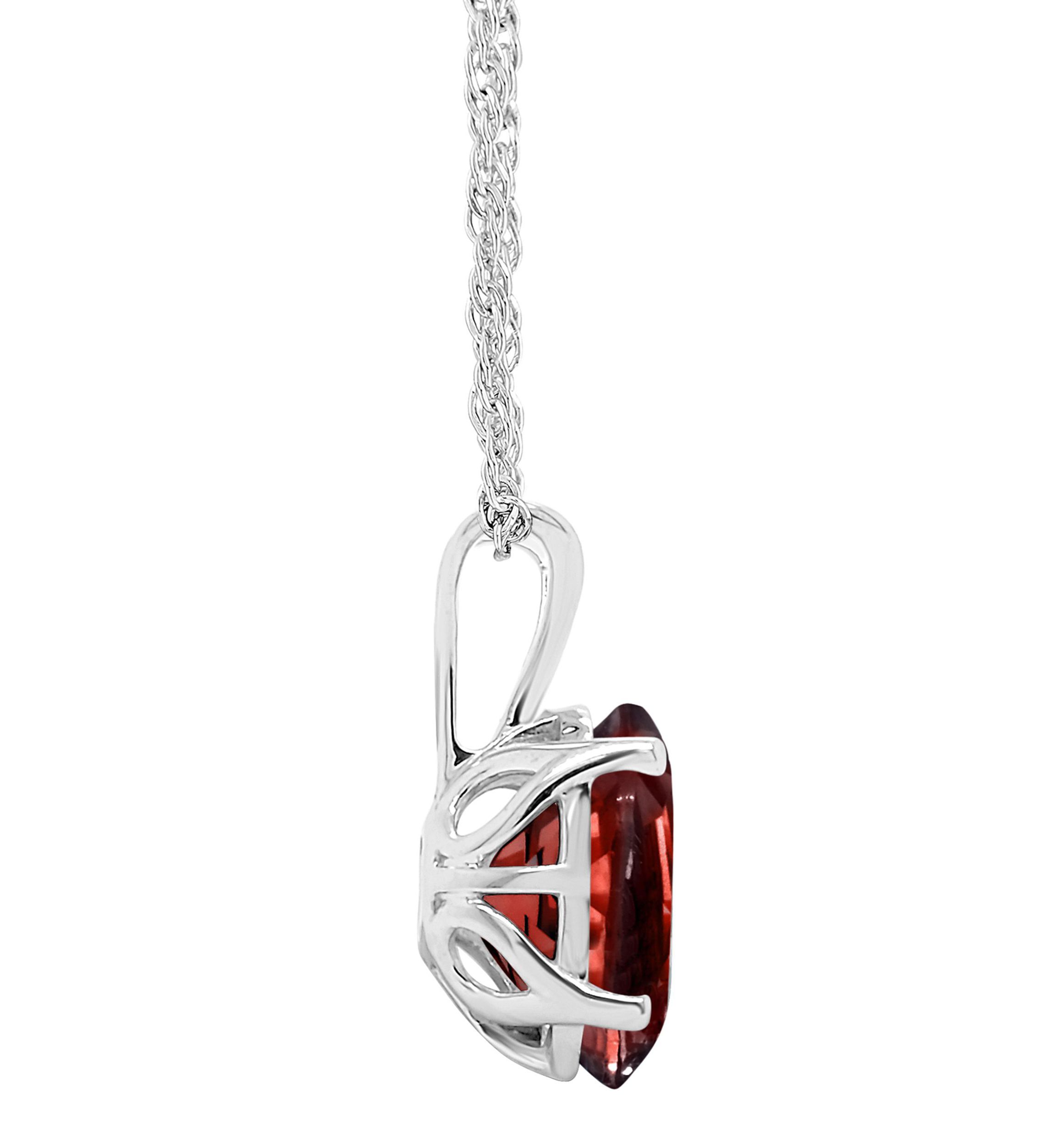 Sterling Silver 10x8mm Oval Garnet Pendant Necklace