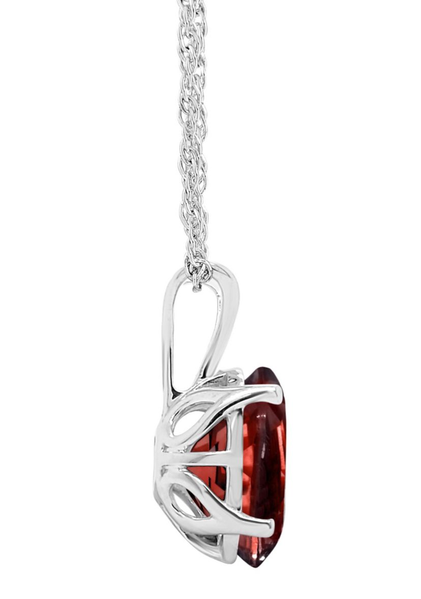 Sterling Silver 10x8mm Oval Garnet Pendant Necklace