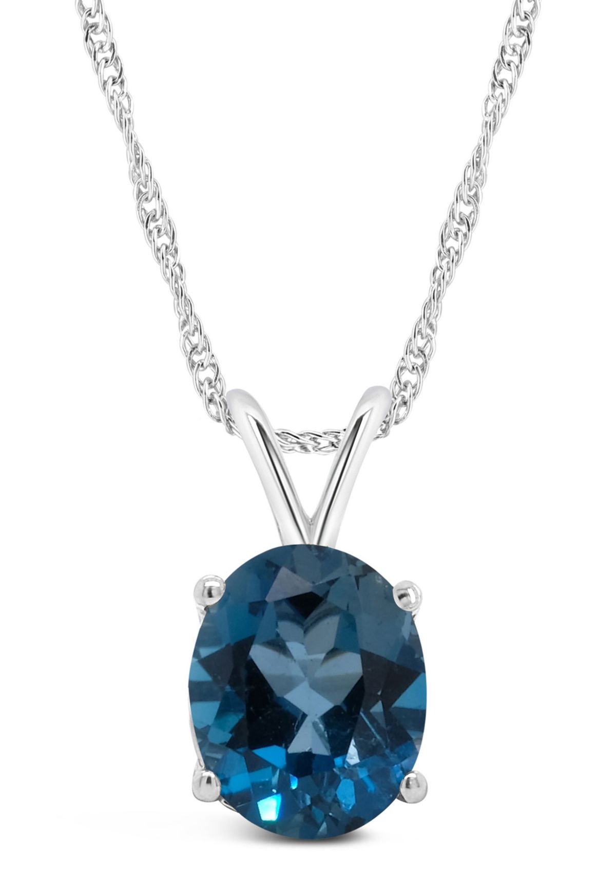 Sterling Silver 10x8mm Oval London Blue Topaz Pendant Necklace