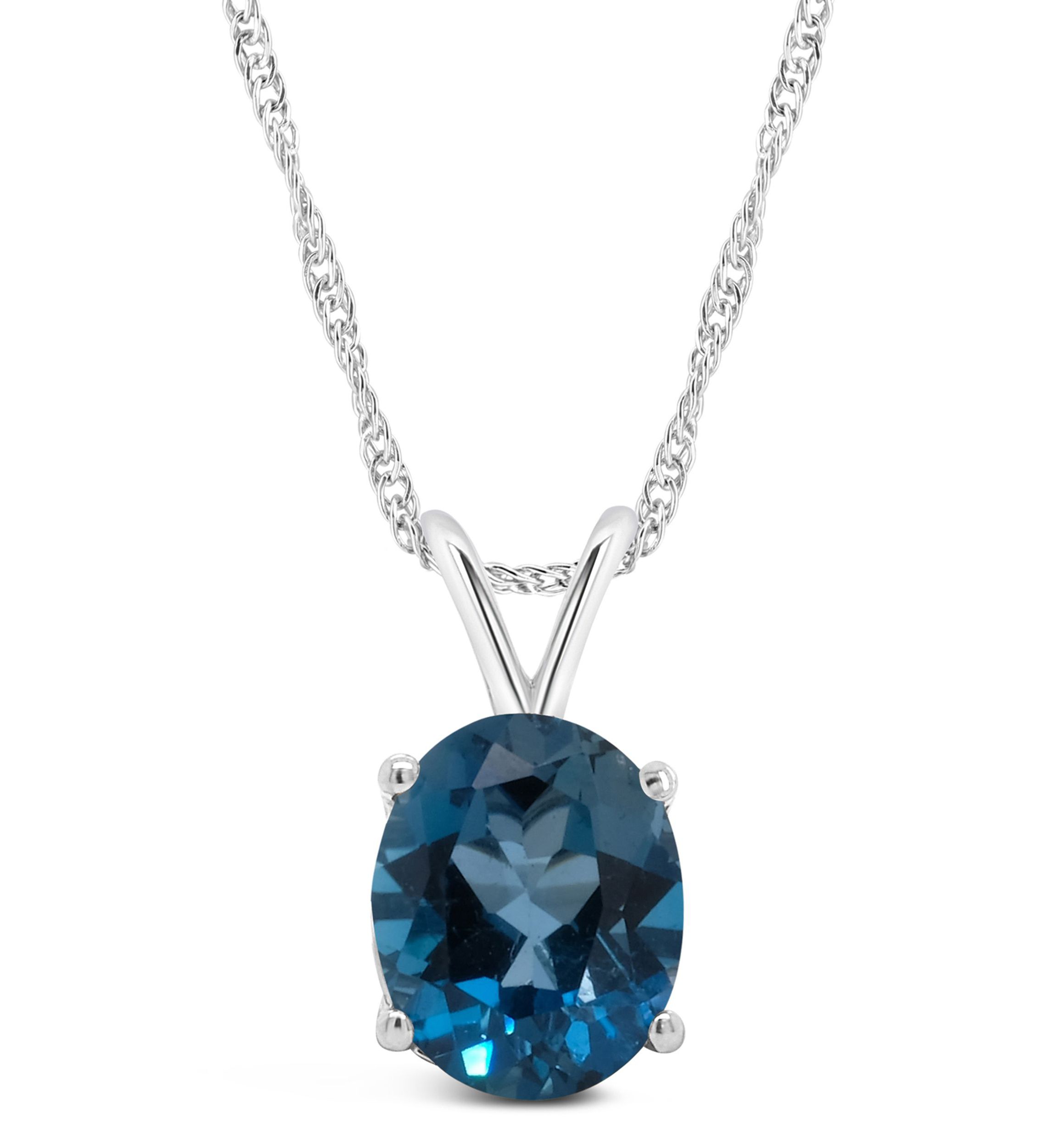 Sterling Silver 10x8mm Oval London Blue Topaz Pendant Necklace