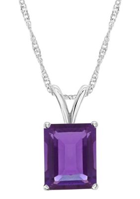 Belk & Co Sterling Silver 10x8mm Emerald Cut Gemstone Pendant Necklace