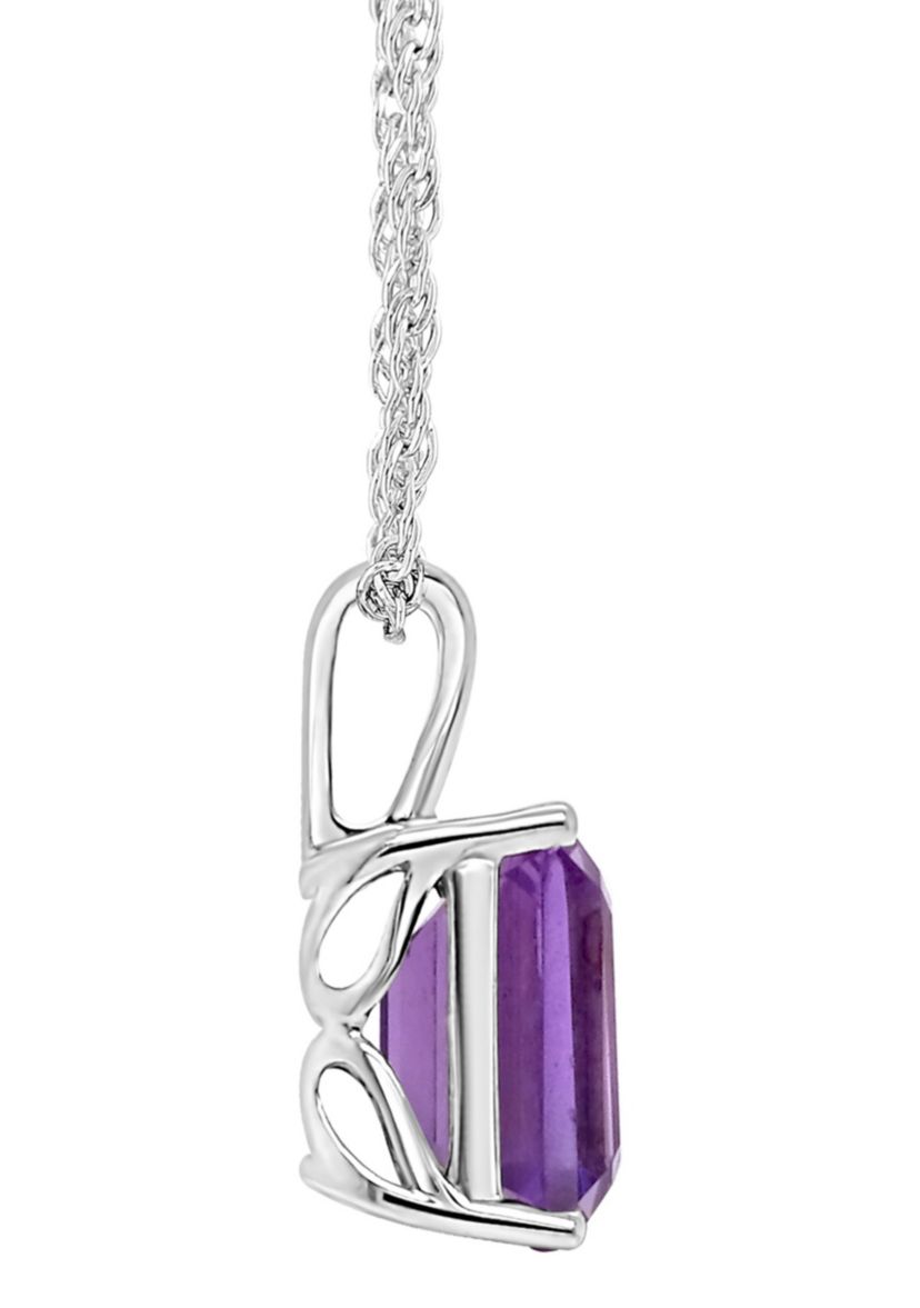 Sterling Silver 10x8mm Emerald Cut Amethyst Pendant Necklace