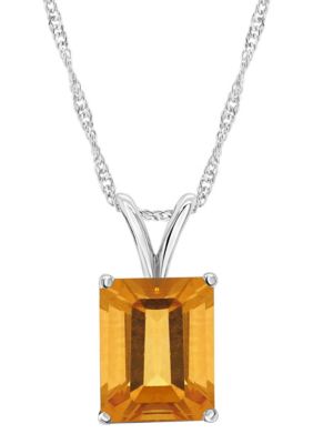 Belk & Co Sterling Silver 10x8mm Emerald Cut Gemstone Pendant Necklace
