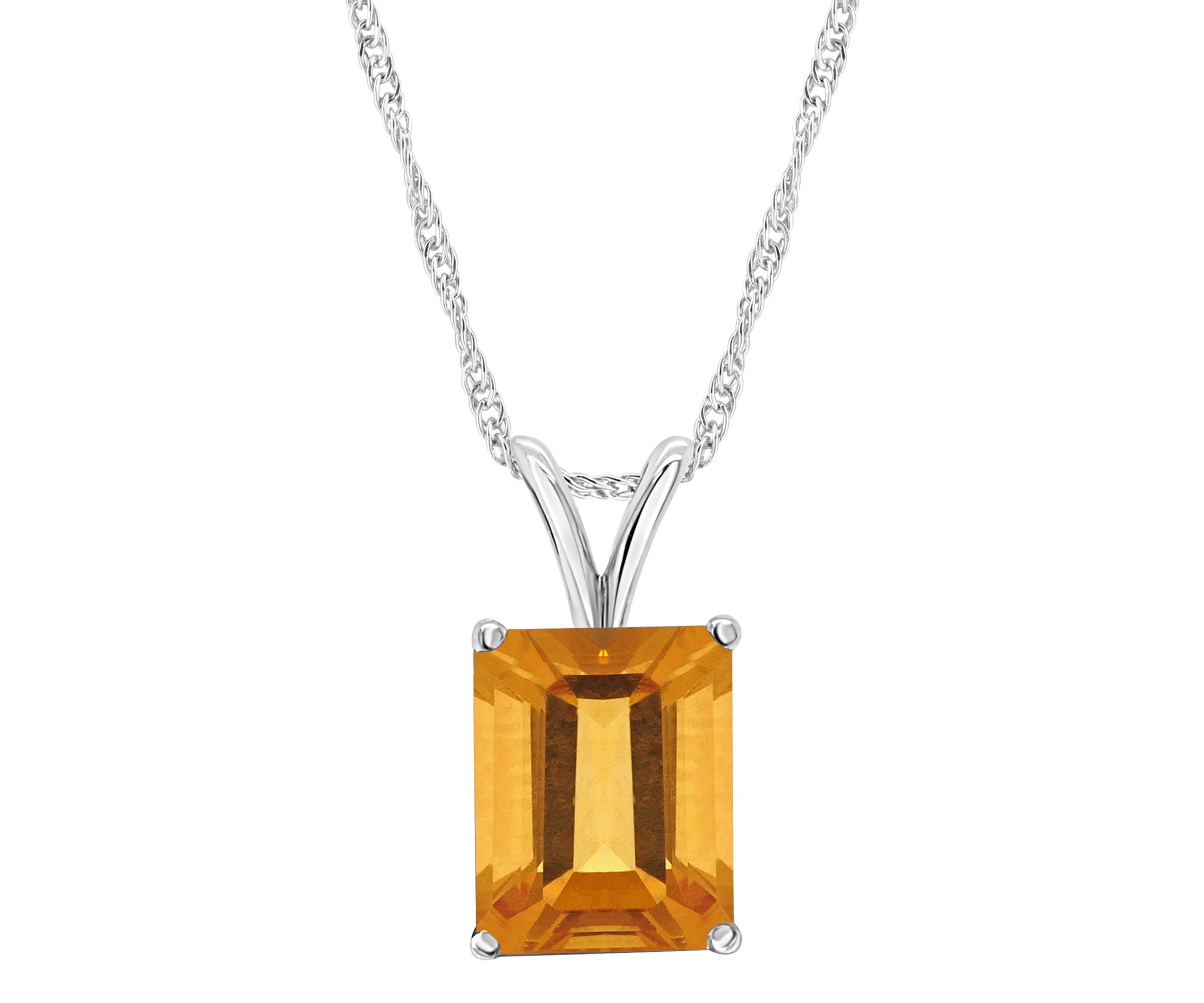Sterling Silver 10x8mm Emerald Cut Citrine Pendant Necklace