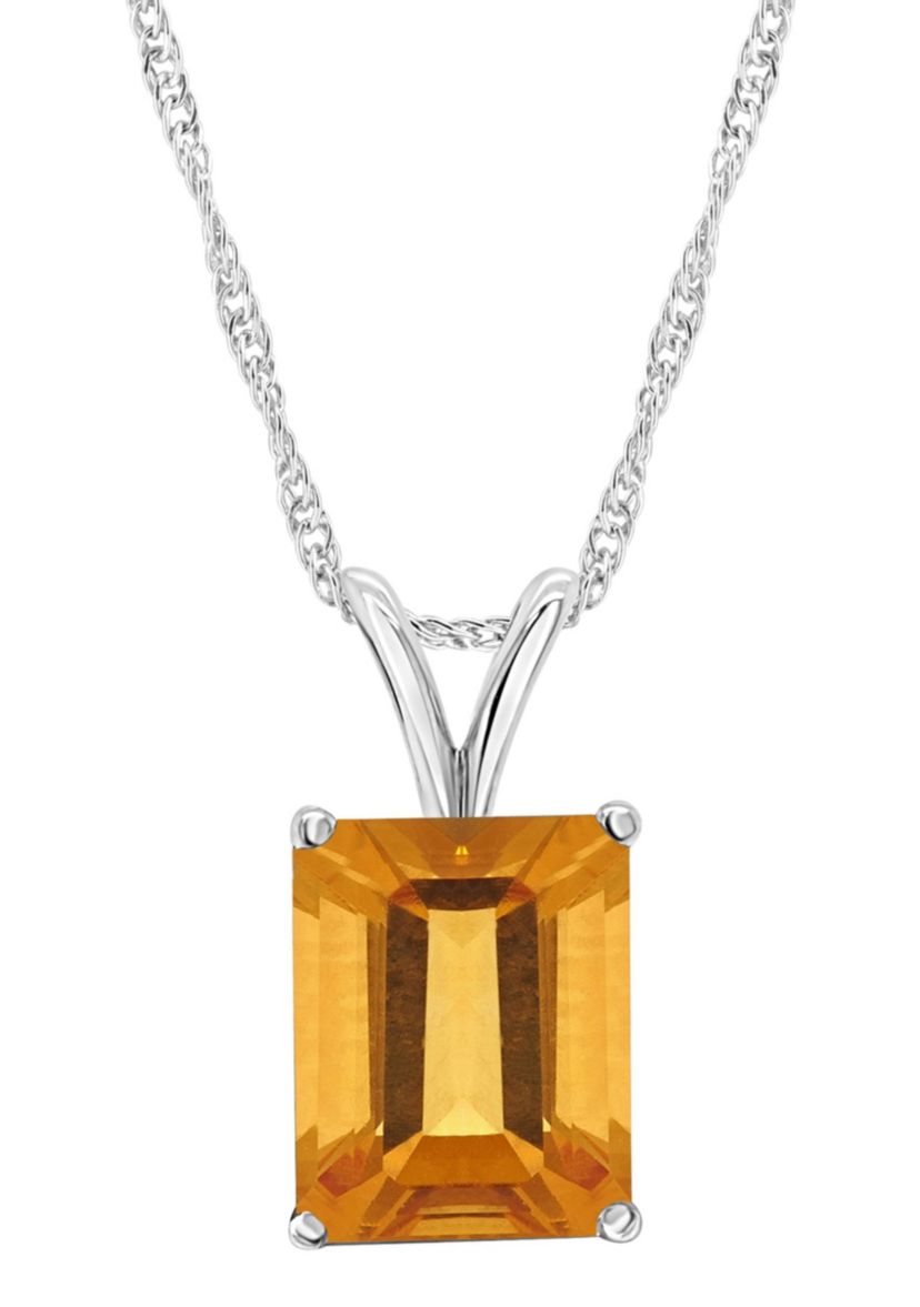 Sterling Silver 10x8mm Emerald Cut Citrine Pendant Necklace