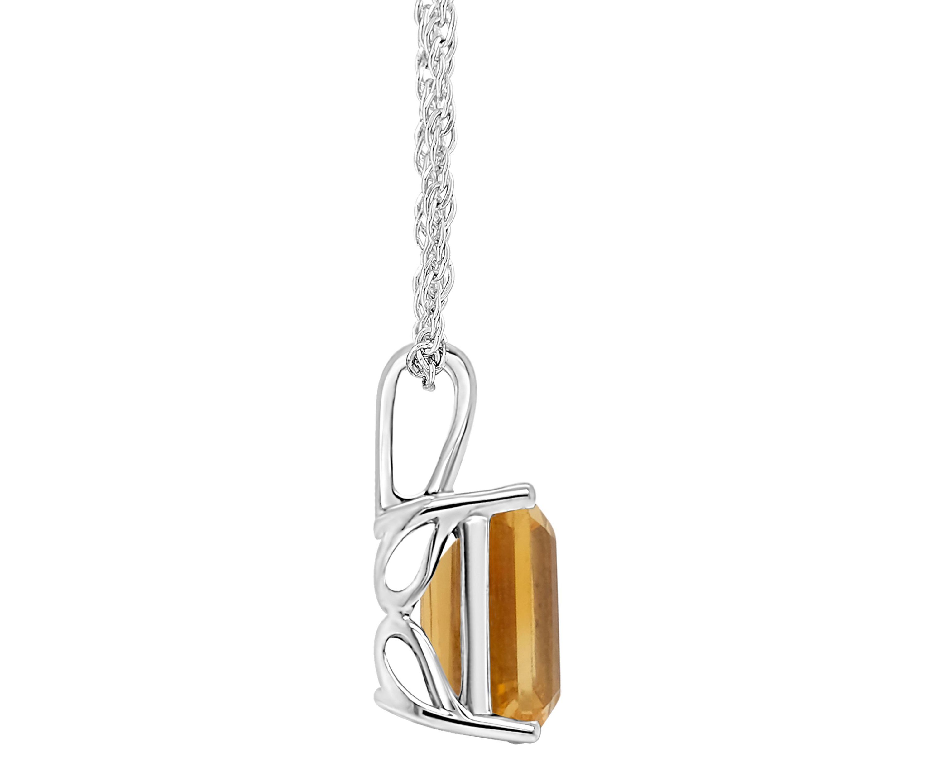 Sterling Silver 10x8mm Emerald Cut Citrine Pendant Necklace