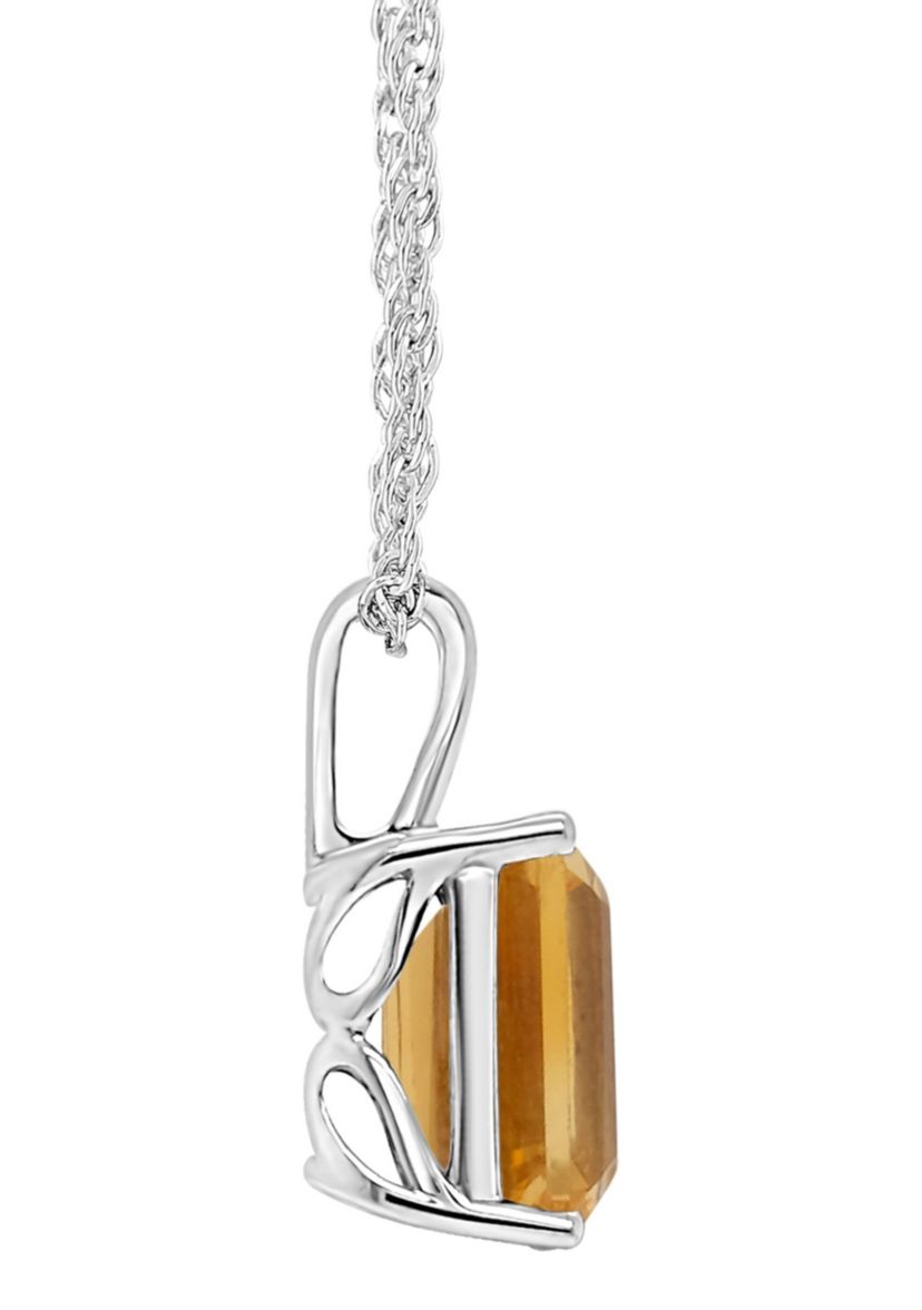 Sterling Silver 10x8mm Emerald Cut Citrine Pendant Necklace